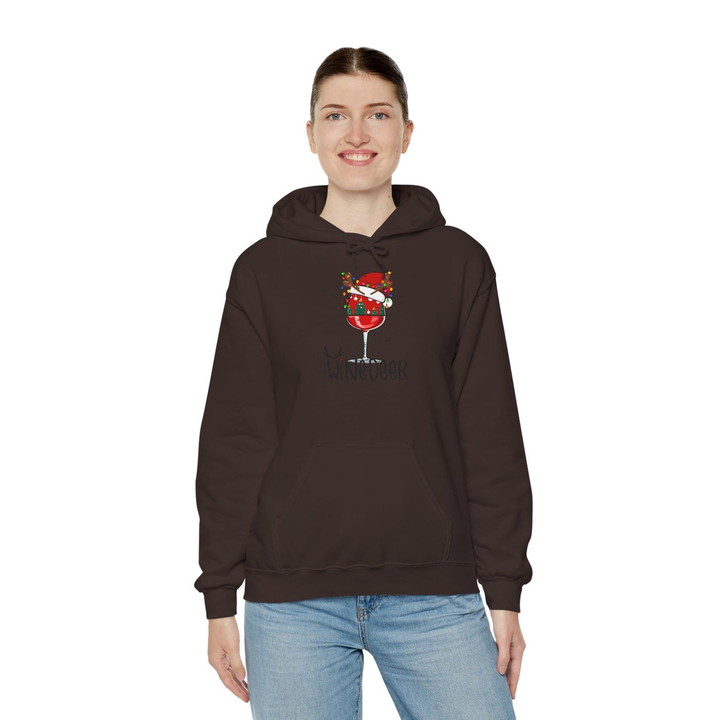 Wine Deer Hooded Sweatshirt, Cozy Gift for Wine Lovers, Christmas Apparel, Unisex Holiday Hoodie, Cute Wine Lover Sweatshirt
