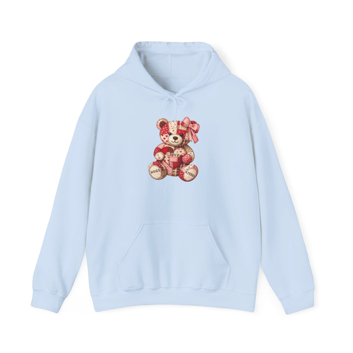 Teddy Bear Hoodie — Vintage Patchwork Bear Design with Bow