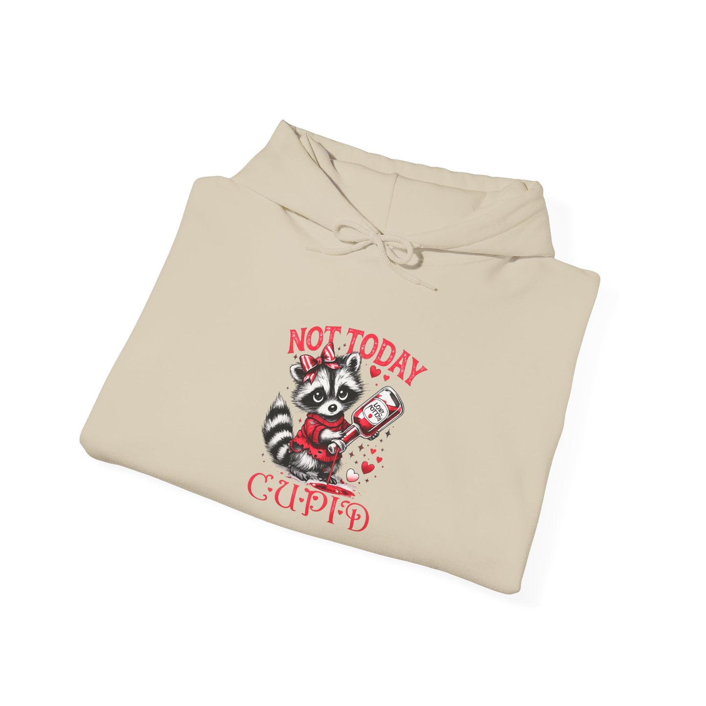 Not Today Cupido Raccoon Hoodie — Funny Valentine Anti-Love Sweatshirt