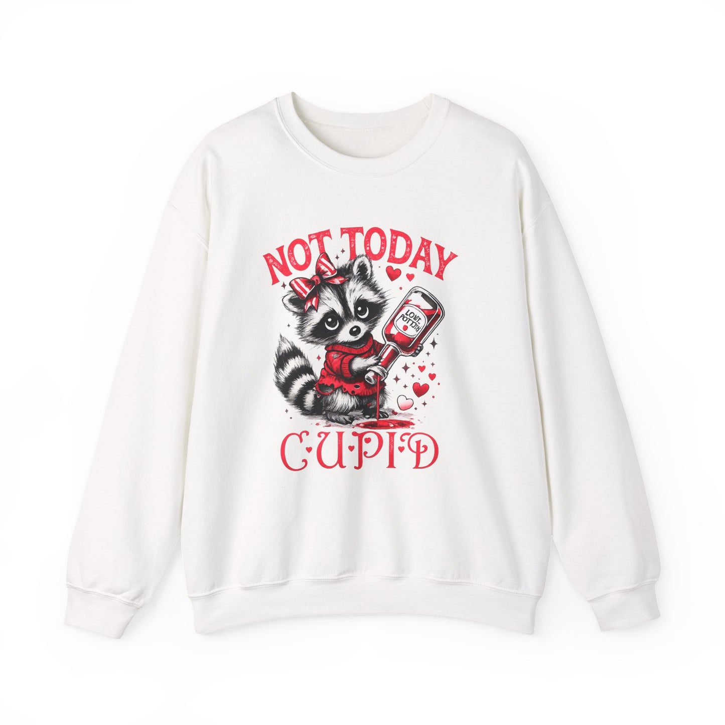 Not Today Cupid Sweatshirt — Cute Raccoon Anti-Valentine Crewneck