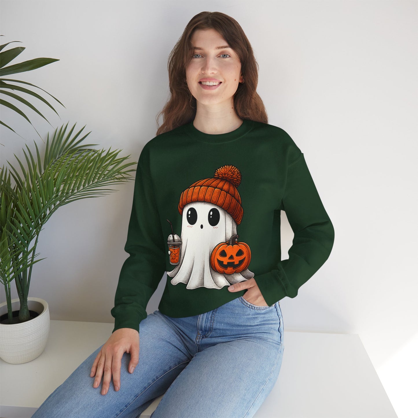 Cute Ghost Halloween Sweatshirt, Unisex Crewneck, Spooky Season Apparel, Fall Fashion, Cozy Pumpkin Sweater