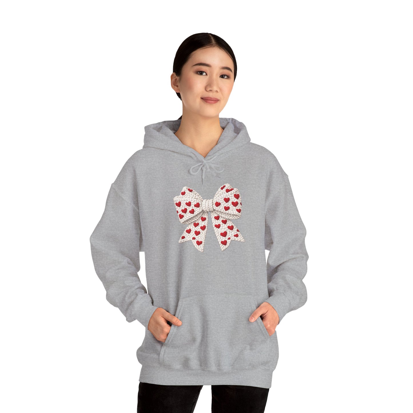 Valentine Heart Bow Hoodie — Cute Red Heart Ribbon Pullover