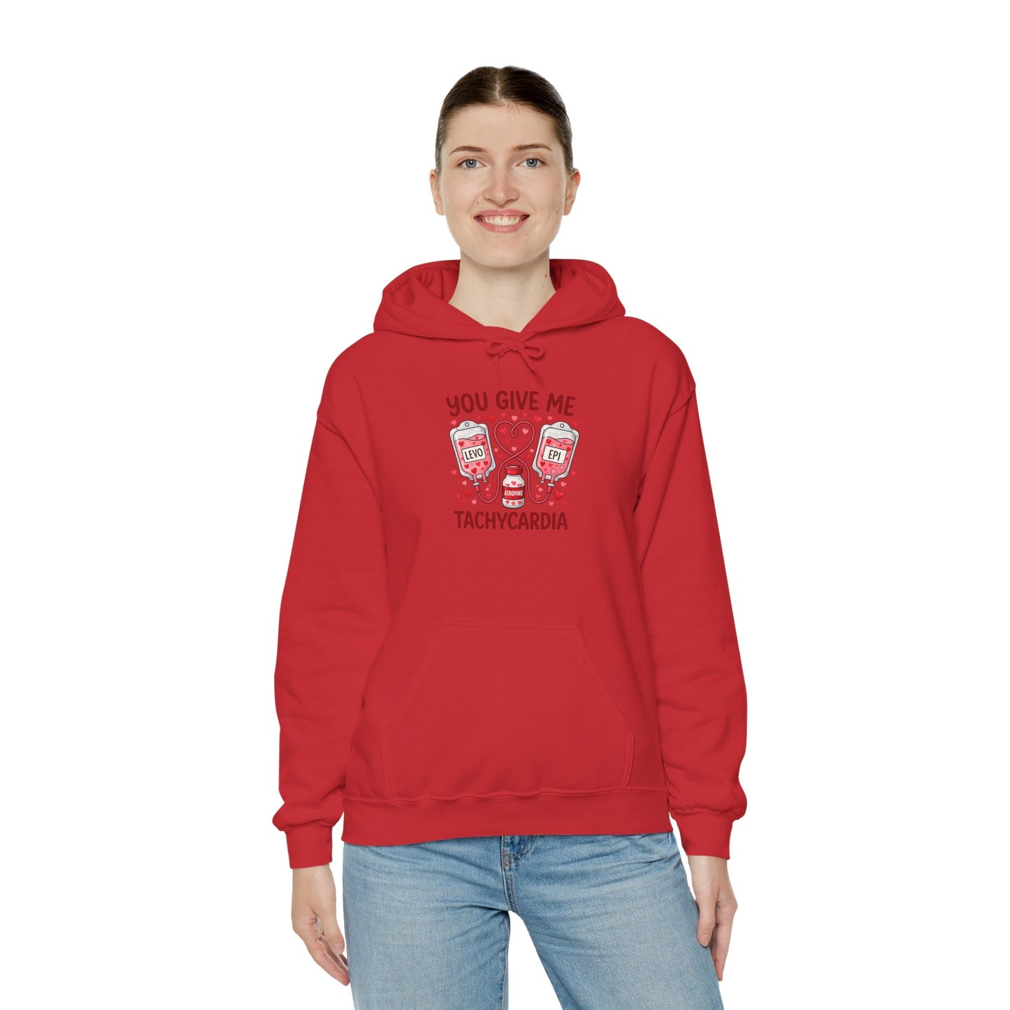 You Give Me Tachycardia Hoodie — Cute ECG Heart & IV Bag Medical Valentine Sweatshirt
