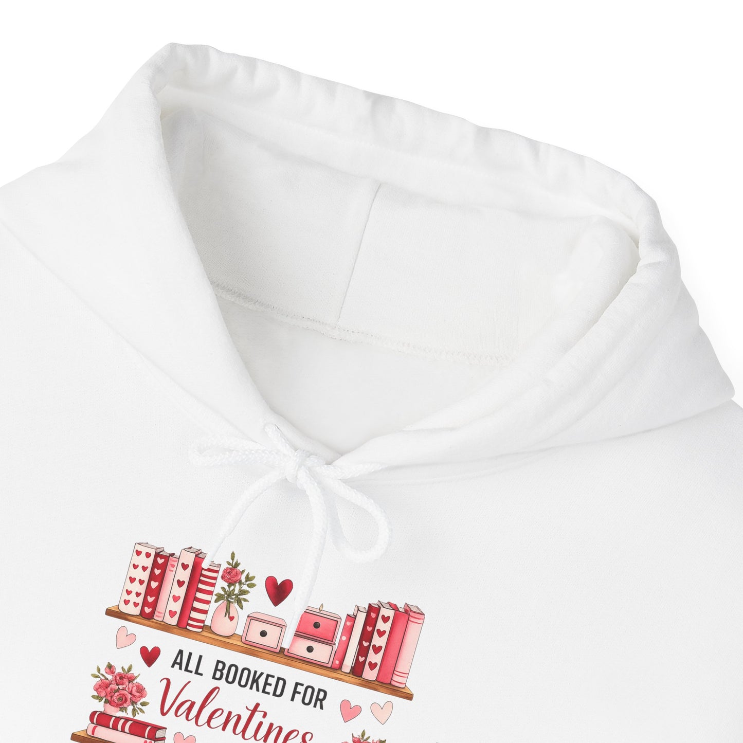Valentine’s Day Cozy Hoodie – “All Booked for Valentine’s” Cute Bookshop Graphic