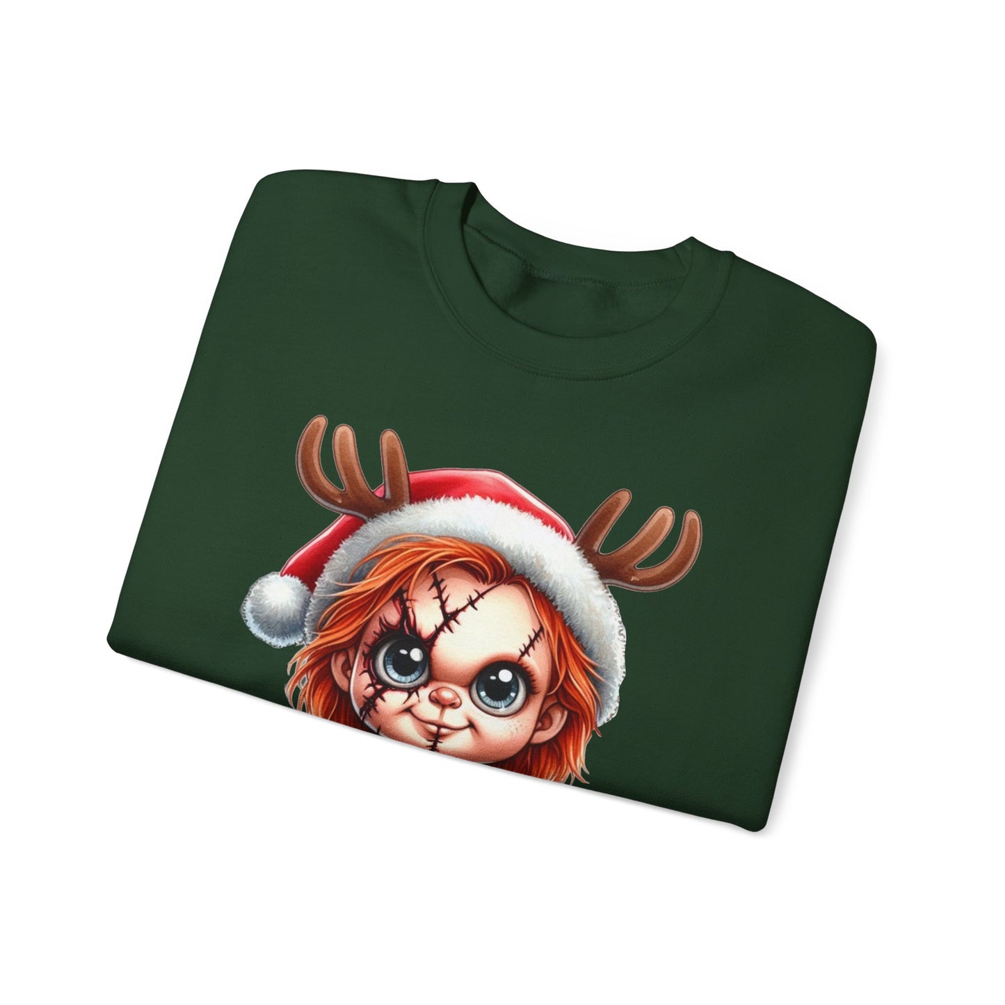 Christmas Chucky Crewneck Sweatshirt — Cute Creepy Reindeer Chucky Holiday Sweatshirt