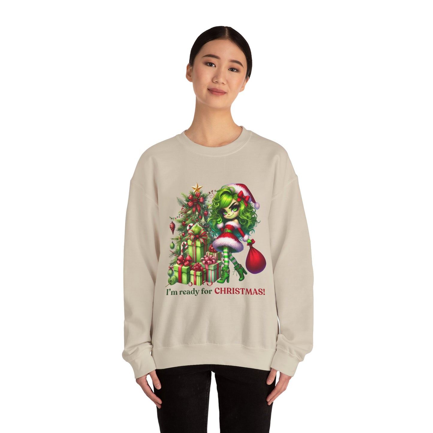 Christmas Grinch Girl Sweatshirt — "I'm Ready for CHRISTMAS!" Holiday Crewneck