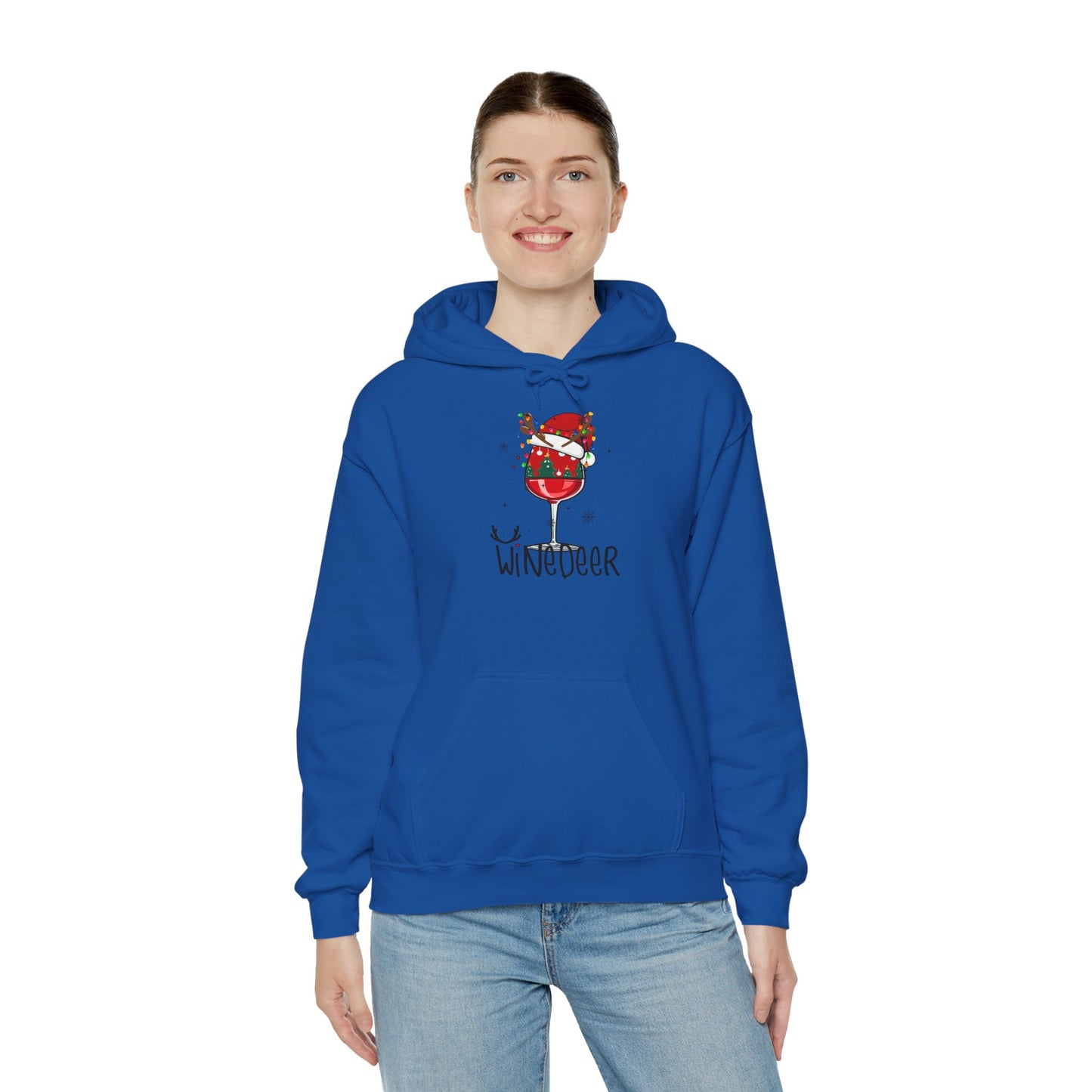Wine Deer Hooded Sweatshirt, Cozy Gift for Wine Lovers, Christmas Apparel, Unisex Holiday Hoodie, Cute Wine Lover Sweatshirt