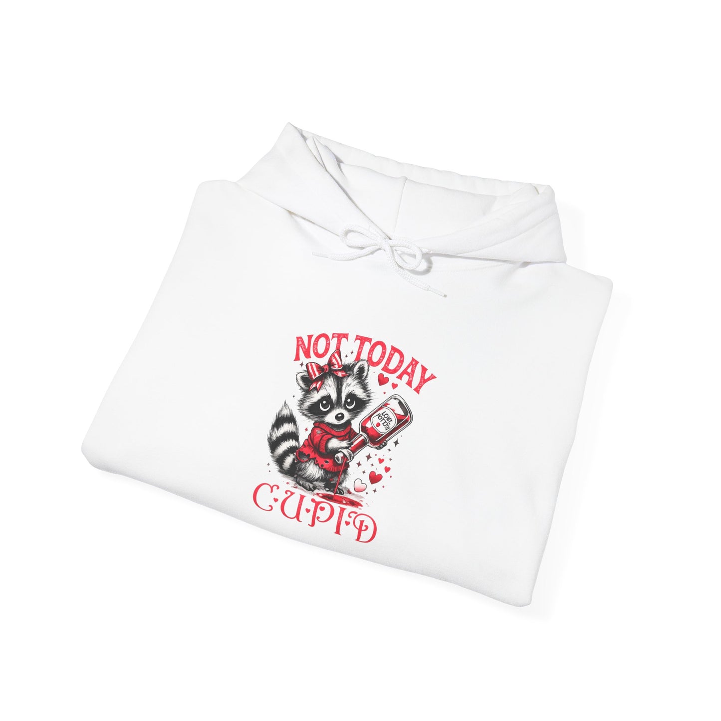 Not Today Cupido Raccoon Hoodie — Funny Valentine Anti-Love Sweatshirt