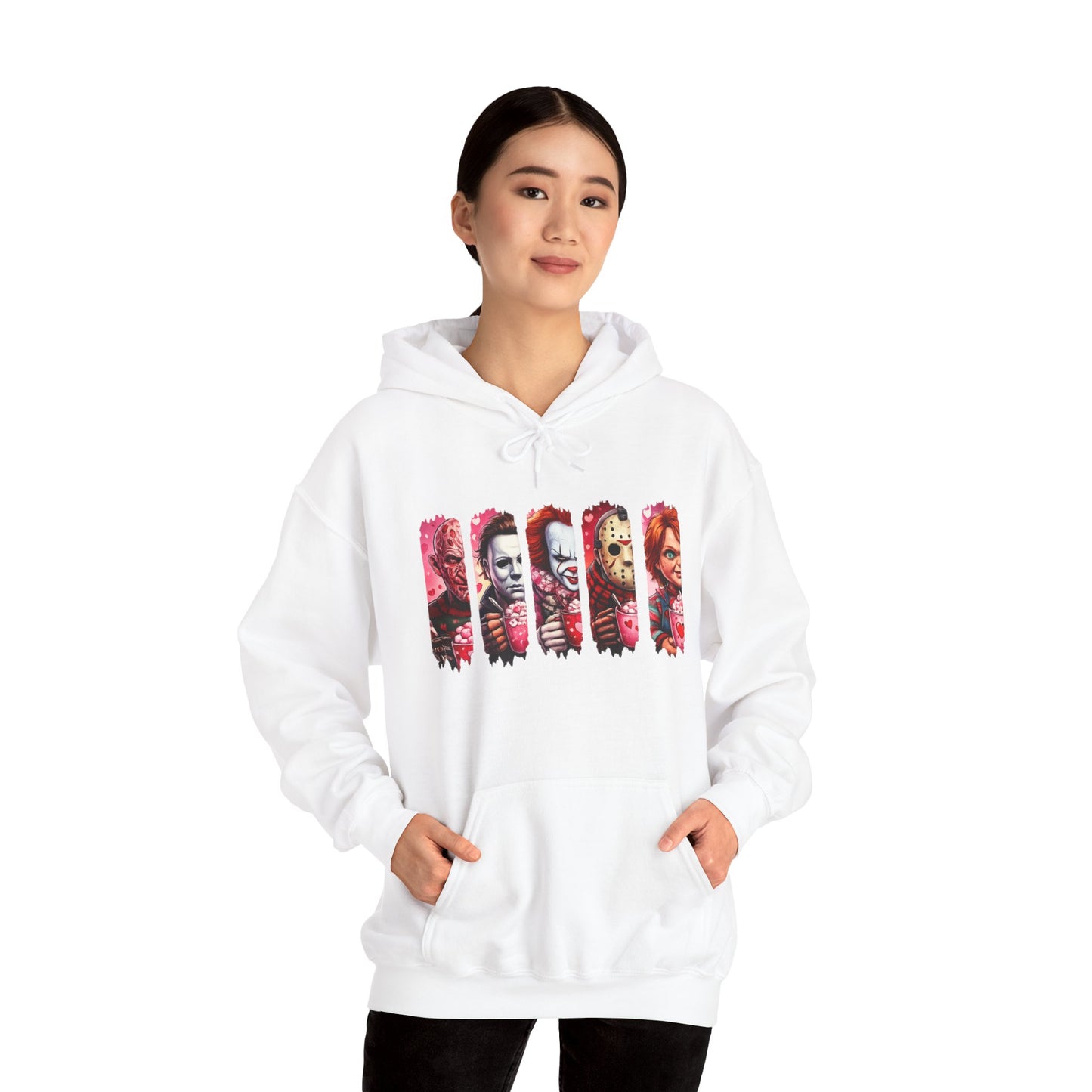 Horror Icons Hoodie — Stylized Slashed Portraits Graphic Sweatshirt