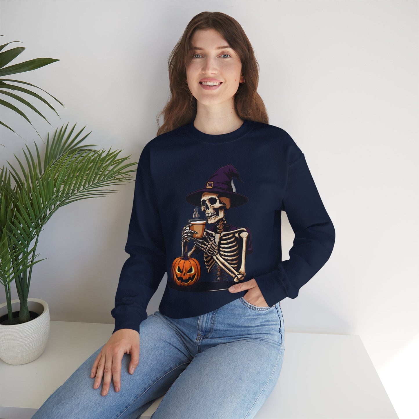 Spooky Skeleton Halloween Sweatshirt, Unisex Crewneck, Cozy Fall Fashion, Halloween Costume, Party Apparel, Ideal for Trick or Treat