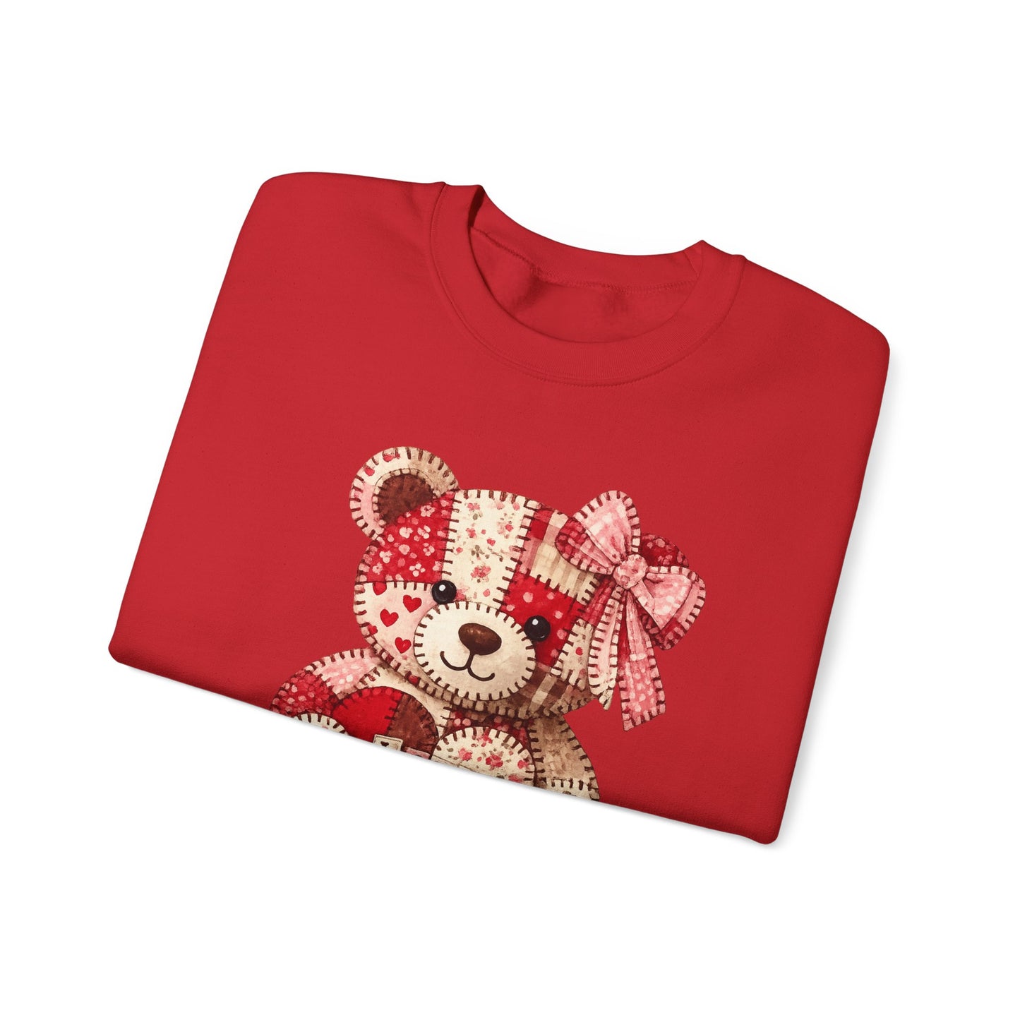Valentine Patchwork Teddy Sweatshirt — 'Love' Hugs & Kisses Crewneck