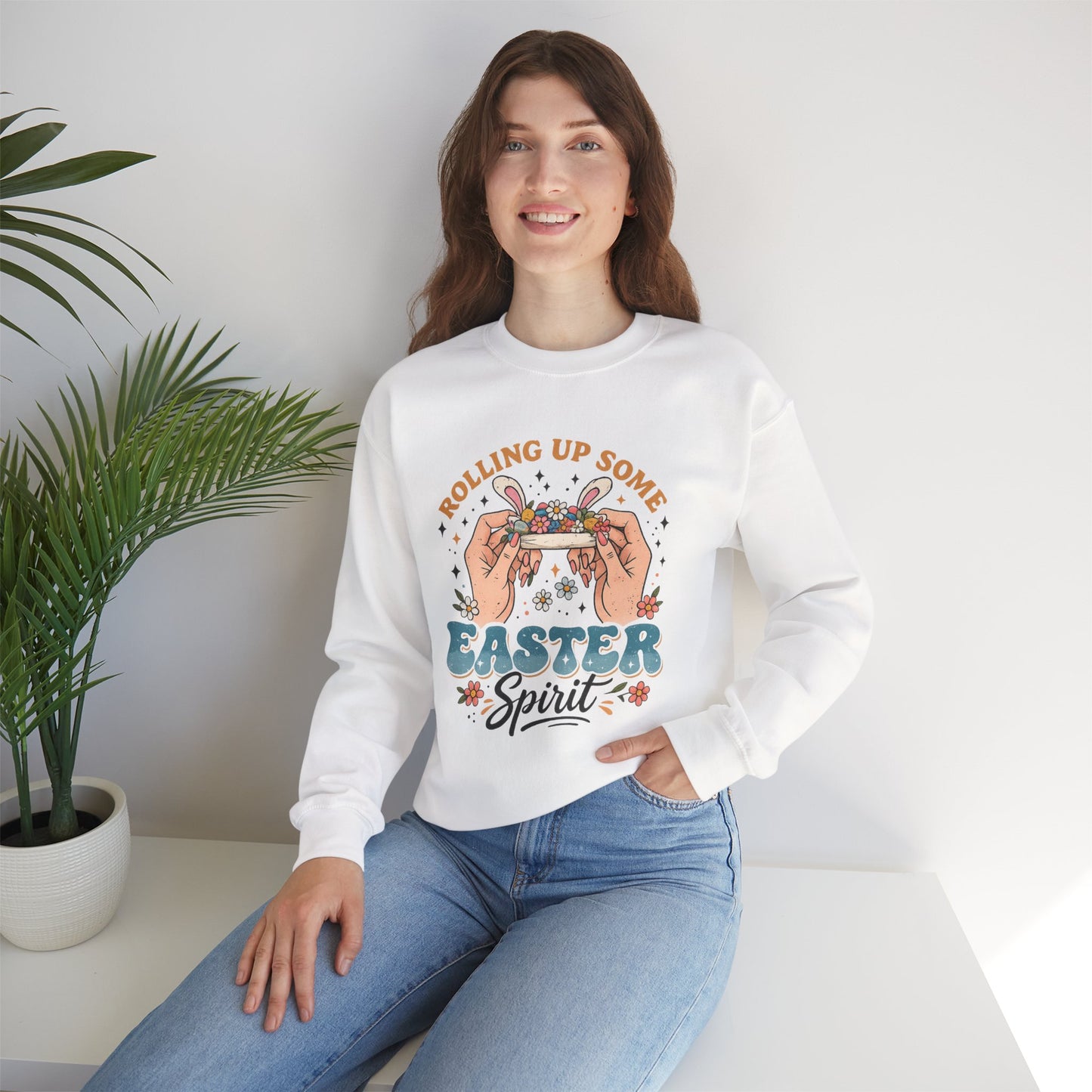 Easter Spirit Crewneck Sweatshirt — "Rolling Up Some Easter Spirit" Graphic