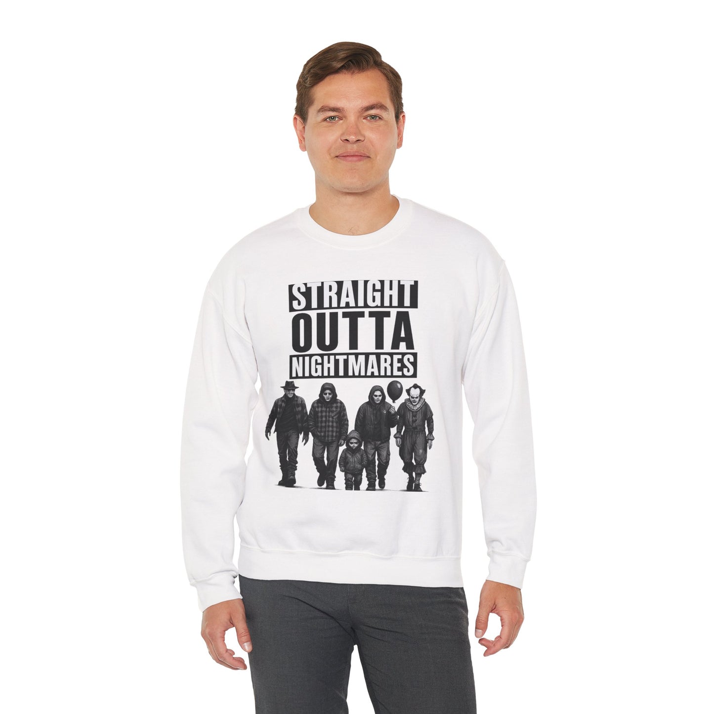 Straight Outta Nightmares Crewneck Sweatshirt | Unisex Pullover for Halloween, Cozy Gift for Horror Fans, Casual Layering