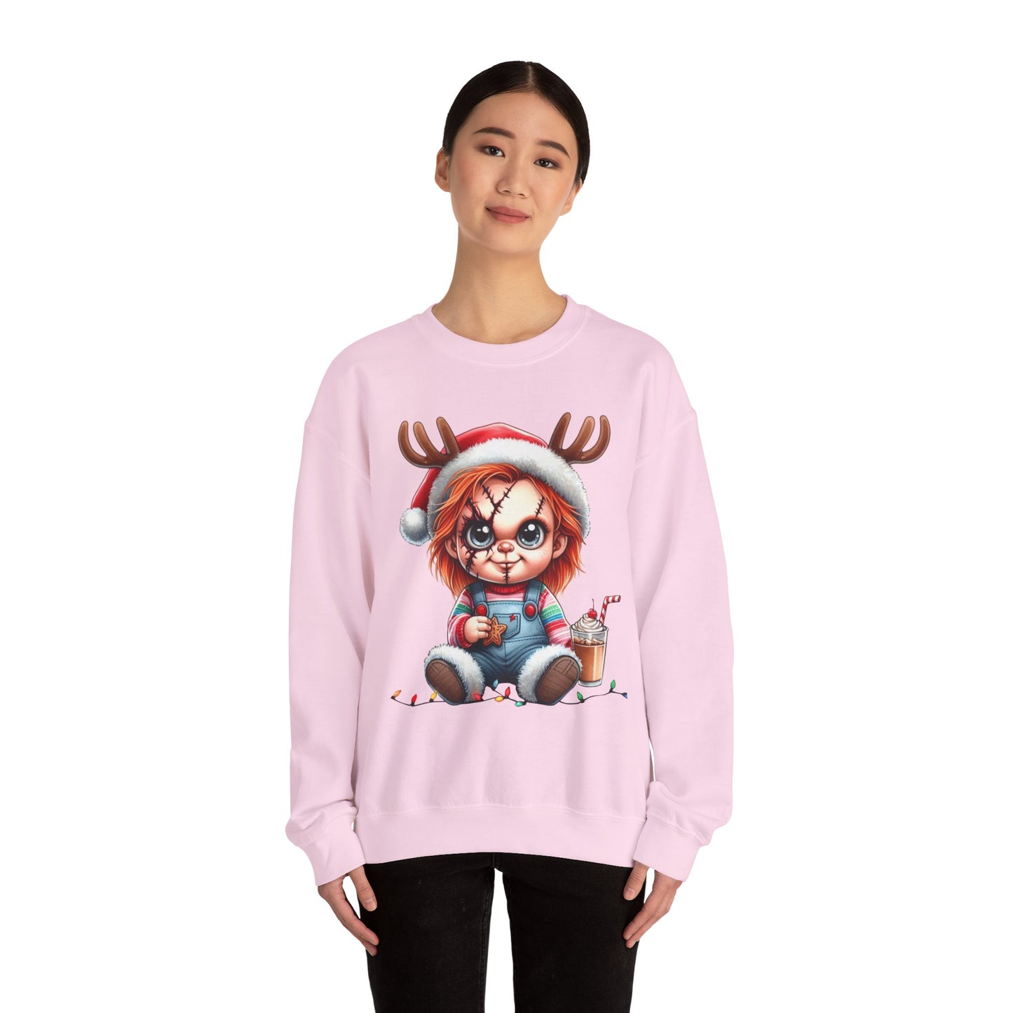 Christmas Chucky Crewneck Sweatshirt — Cute Creepy Reindeer Chucky Holiday Sweatshirt