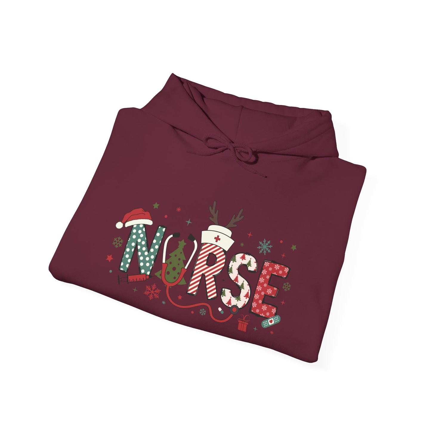 Festive Nurse Hooded Sweatshirt, Merry Christmas Sweatshirt, Holiday Gift for Nurses, Cozy Winter Hoodie, Nurse Appreciation Gift