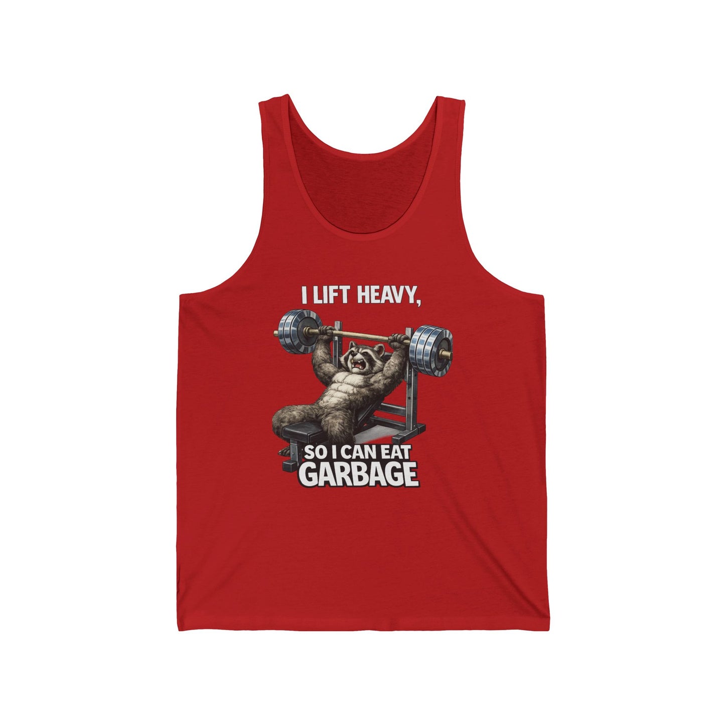 Tank Top — "I Lift Heavy So I Can Eat Garbage" Funny Raccoon Weightlifting Gym Tank