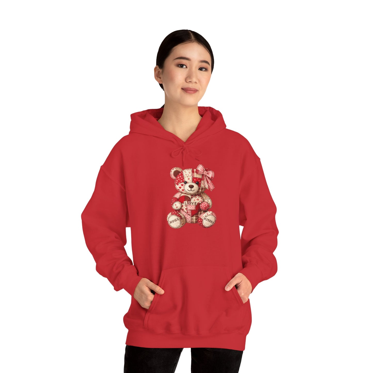 Teddy Bear Hoodie — Vintage Patchwork Bear Design with Bow