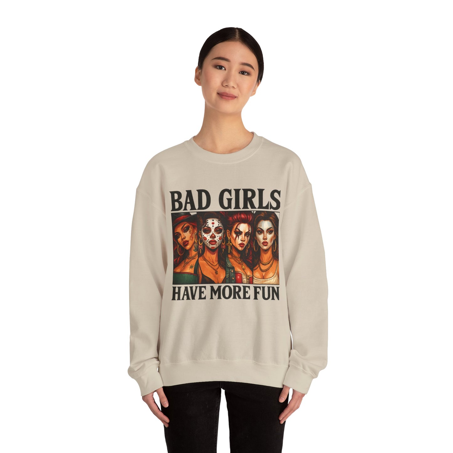 Stylish Crewneck Sweatshirt for Bold Girls | Bad Girls Have More Fun, Trendy Apparel, Casual Wear, Gift for Her, Halloween Fashion