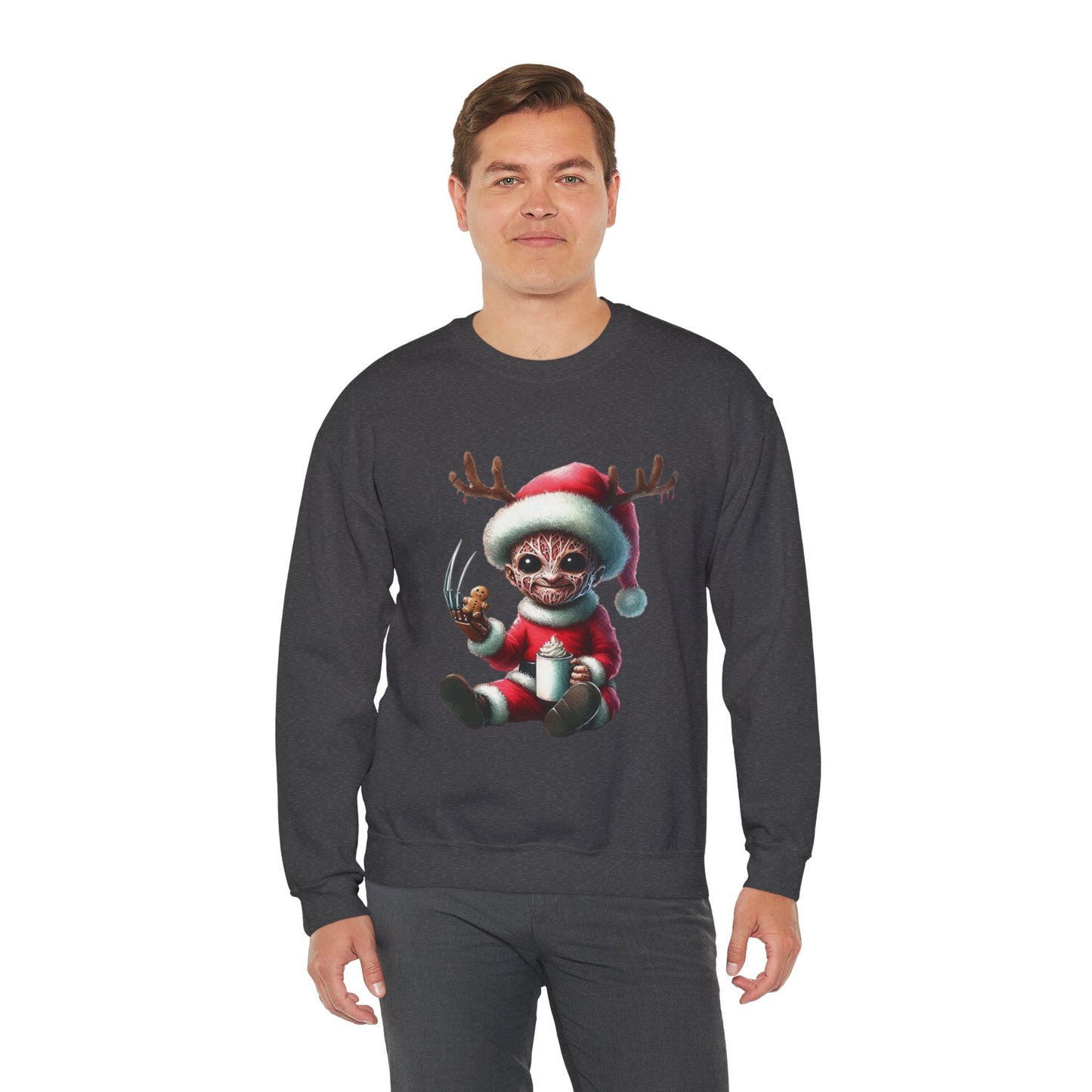 Christmas Cat Elf Sweatshirt — Cute Santa Kitten with Antlers Holiday Crewneck