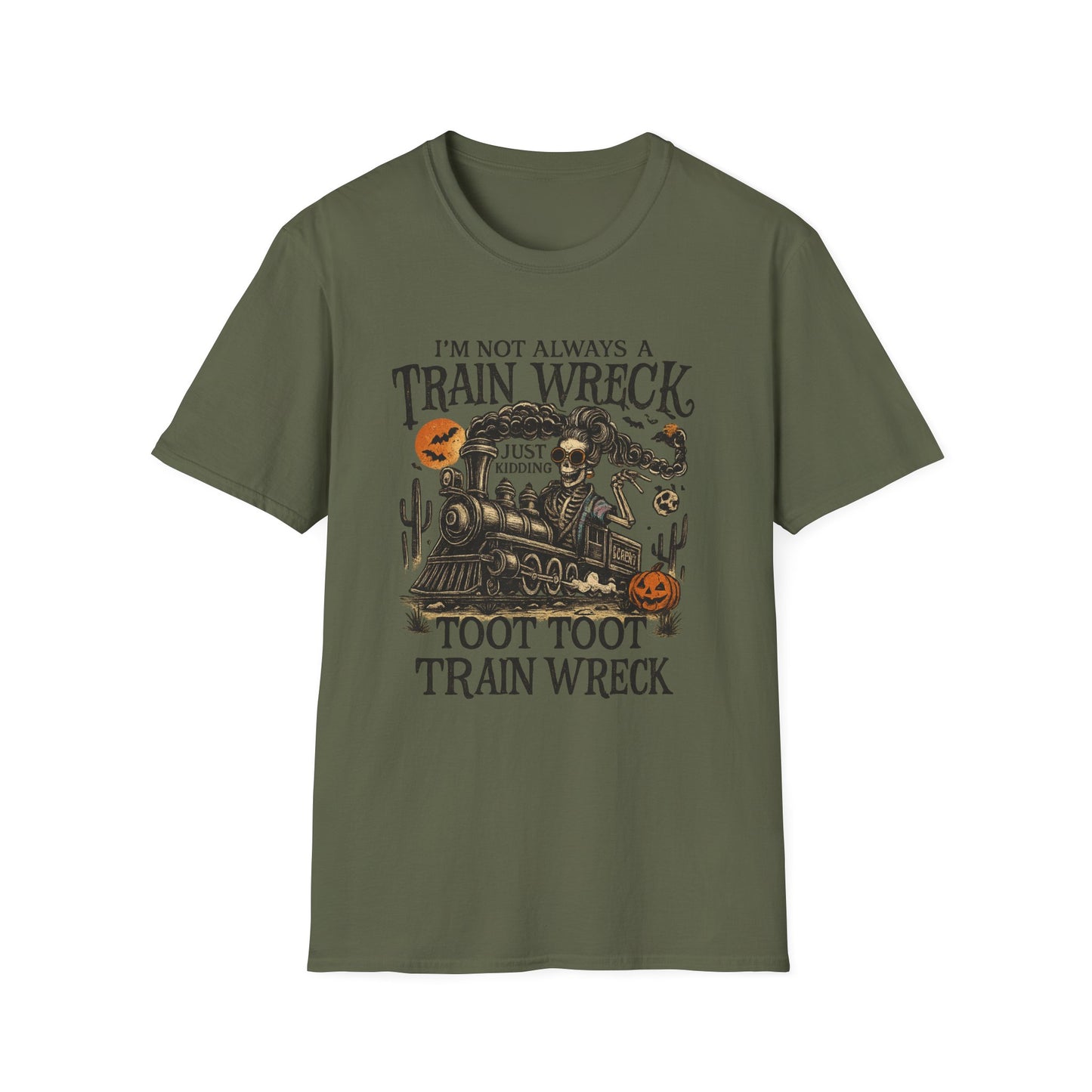 Train Wreck Unisex Softstyle T-Shirt | Funny Graphic Tee, Halloween Shirt, Gift for Friends, Casual Wear, Unique Design