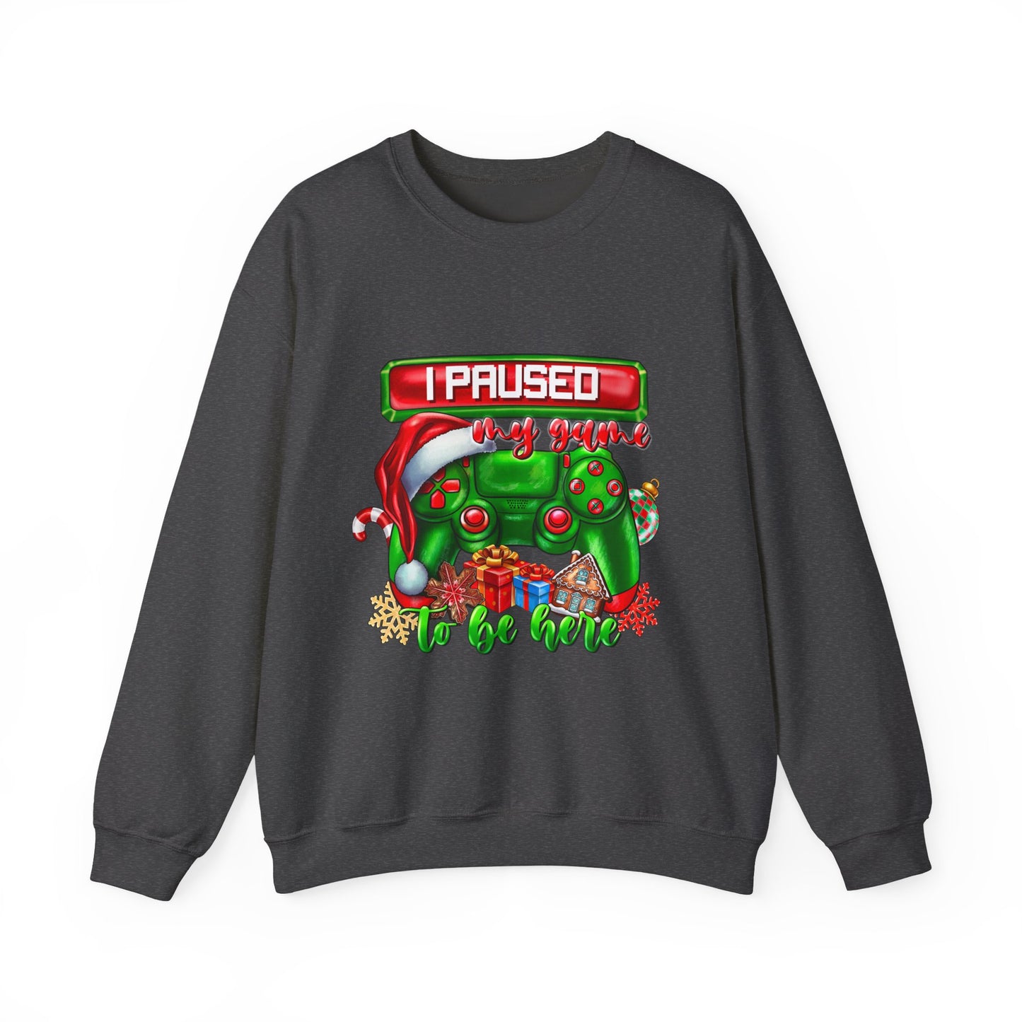 Gaming Christmas Sweatshirt — "I Paused My Game to Be Here" Controller Holiday Crewneck