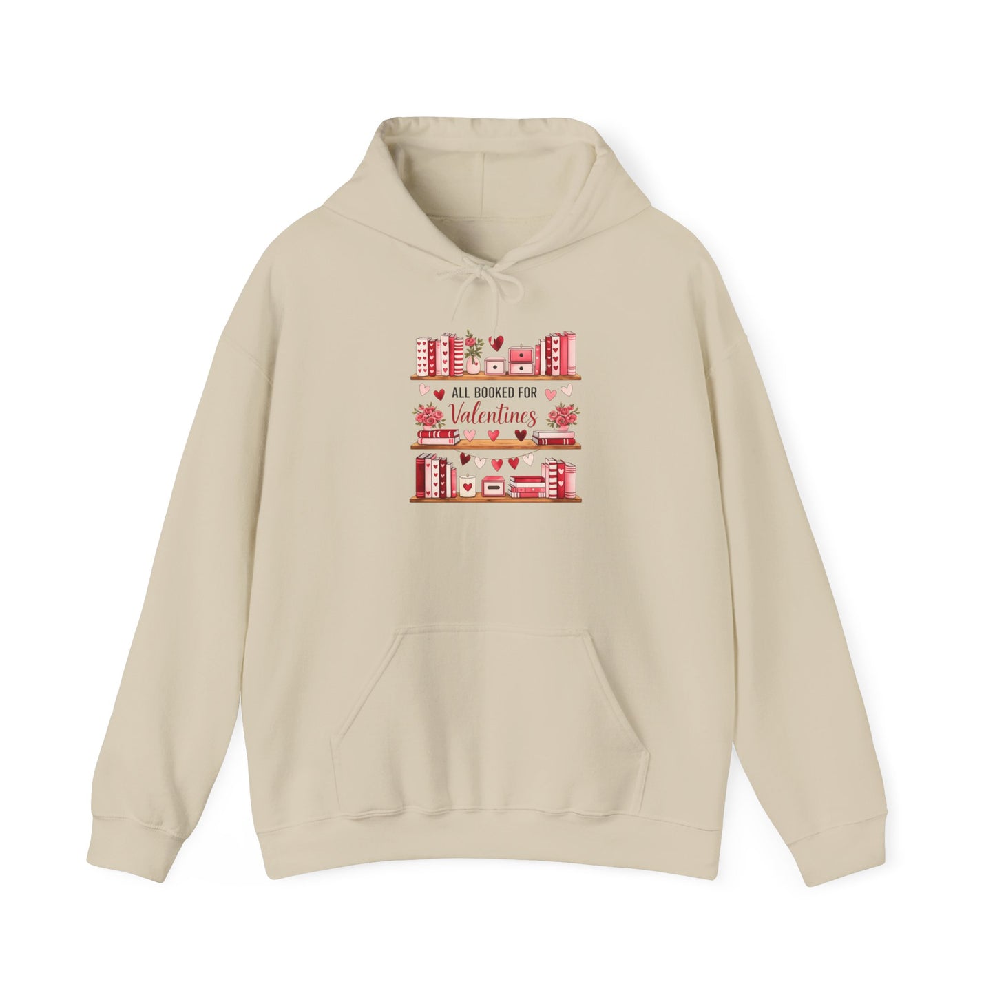 Valentine’s Day Cozy Hoodie – “All Booked for Valentine’s” Cute Bookshop Graphic