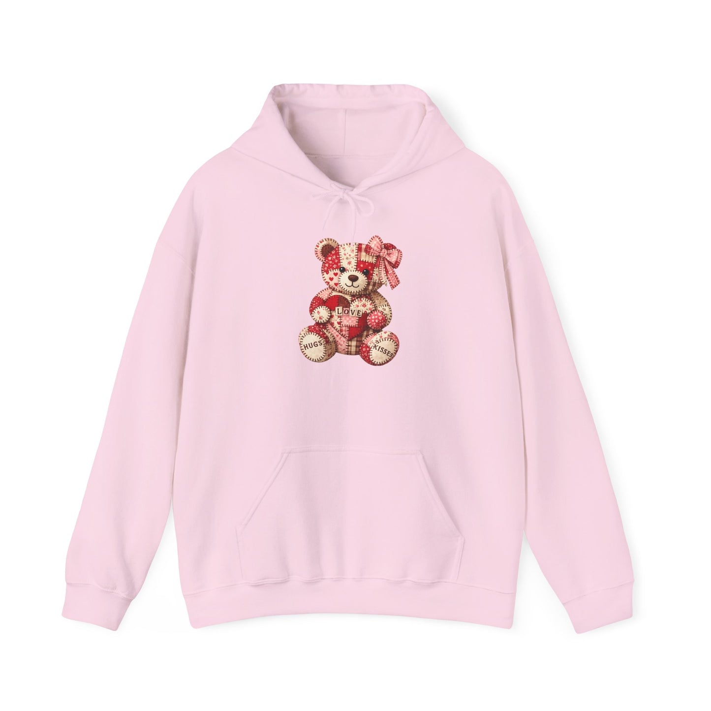 Teddy Bear Hoodie — Vintage Patchwork Bear Design with Bow