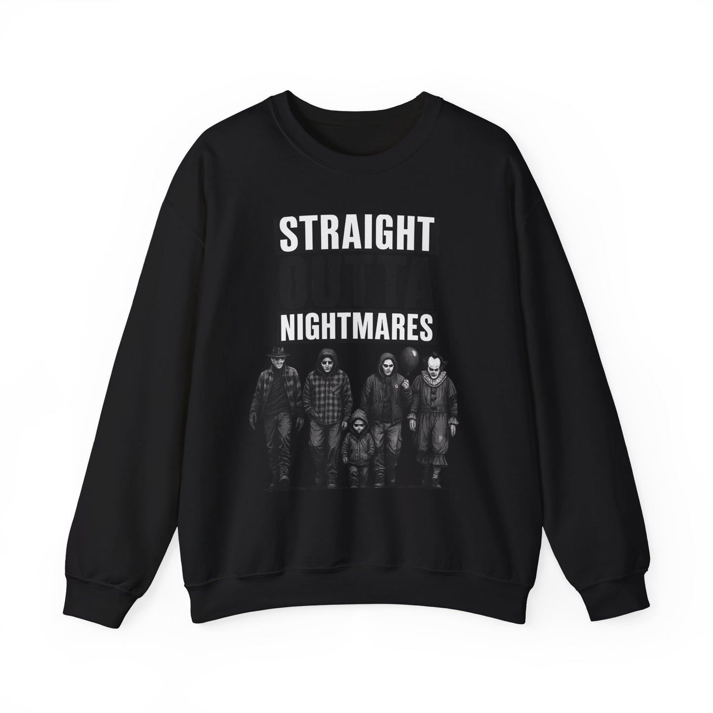 Straight Outta Nightmares Crewneck Sweatshirt | Unisex Pullover for Halloween, Cozy Gift for Horror Fans, Casual Layering