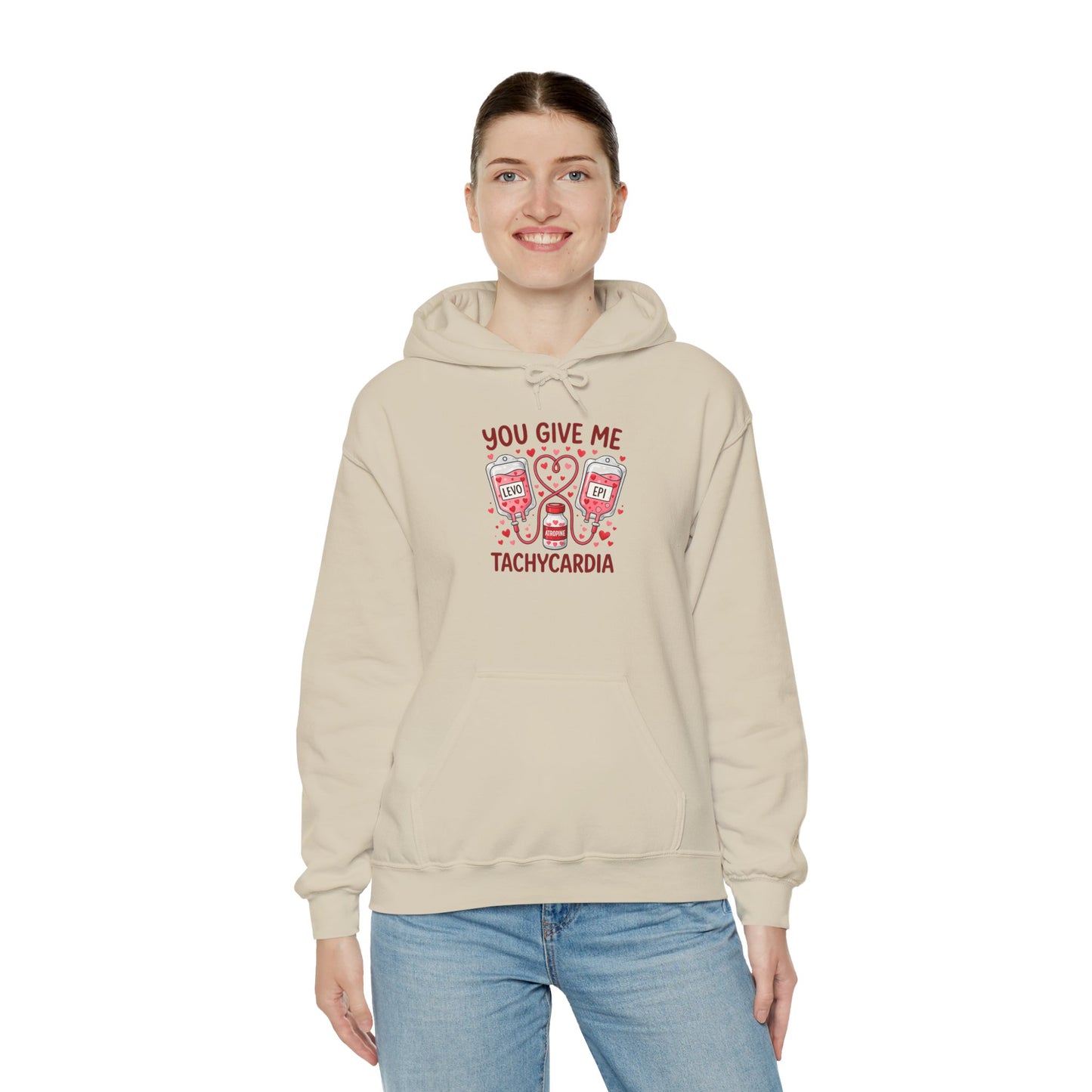 You Give Me Tachycardia Hoodie — Cute ECG Heart & IV Bag Medical Valentine Sweatshirt