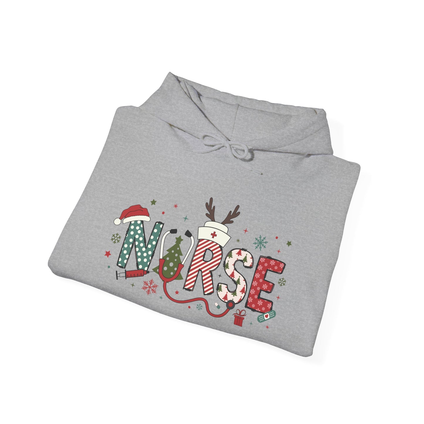 Festive Nurse Hooded Sweatshirt, Merry Christmas Sweatshirt, Holiday Gift for Nurses, Cozy Winter Hoodie, Nurse Appreciation Gift