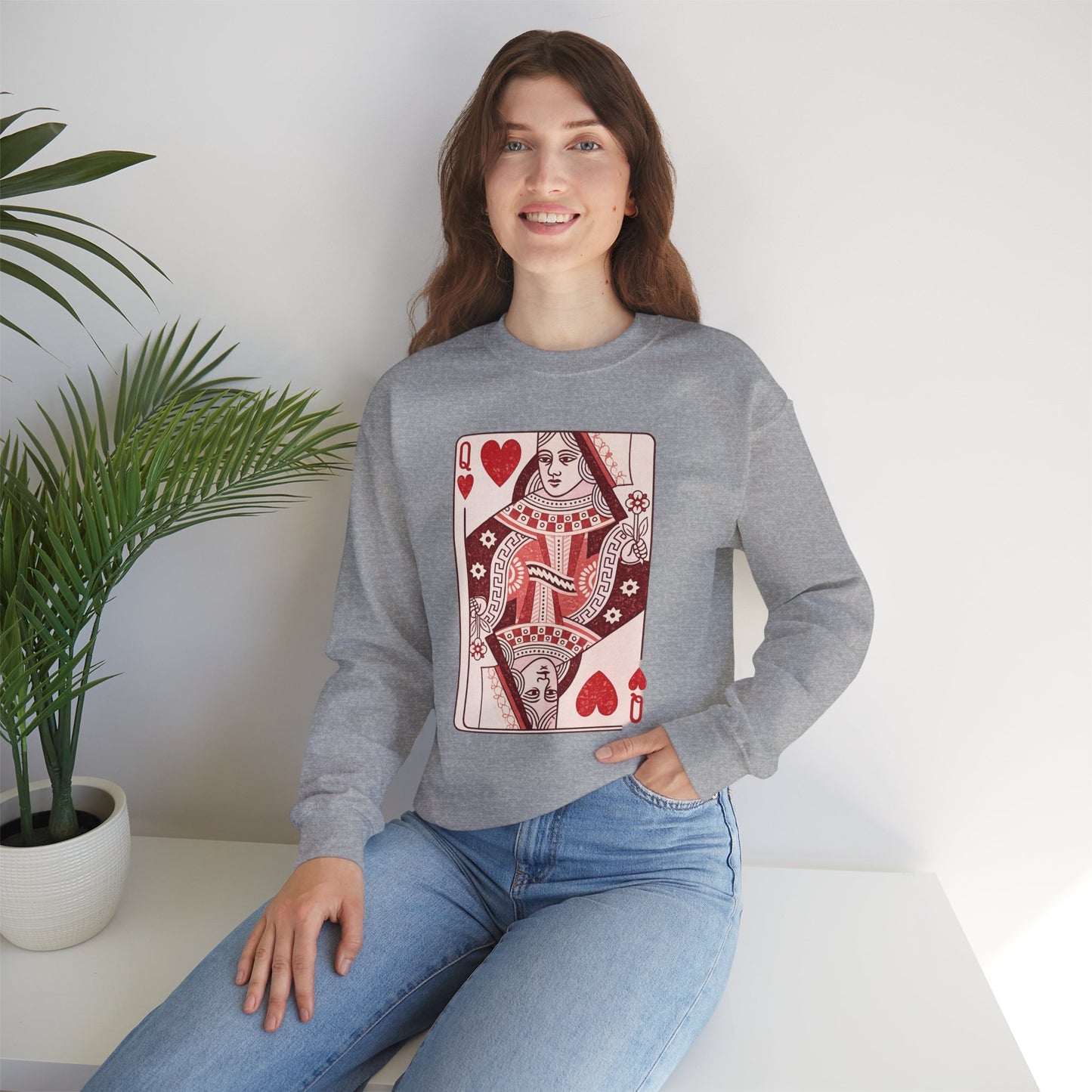 Queen of Hearts Crewneck Sweatshirt – Playing Card Graphic