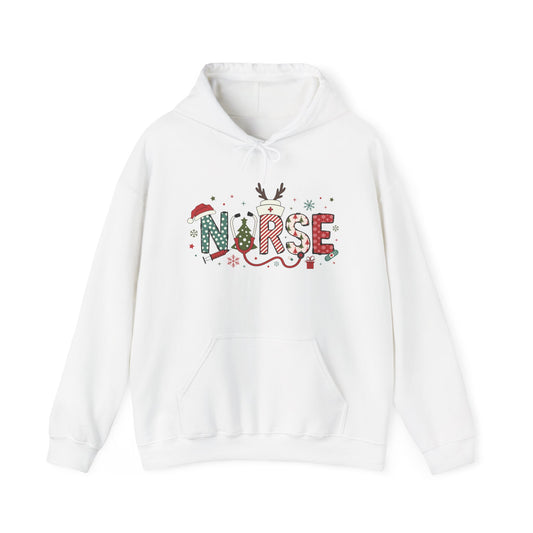Festive Nurse Hooded Sweatshirt, Merry Christmas Sweatshirt, Holiday Gift for Nurses, Cozy Winter Hoodie, Nurse Appreciation Gift