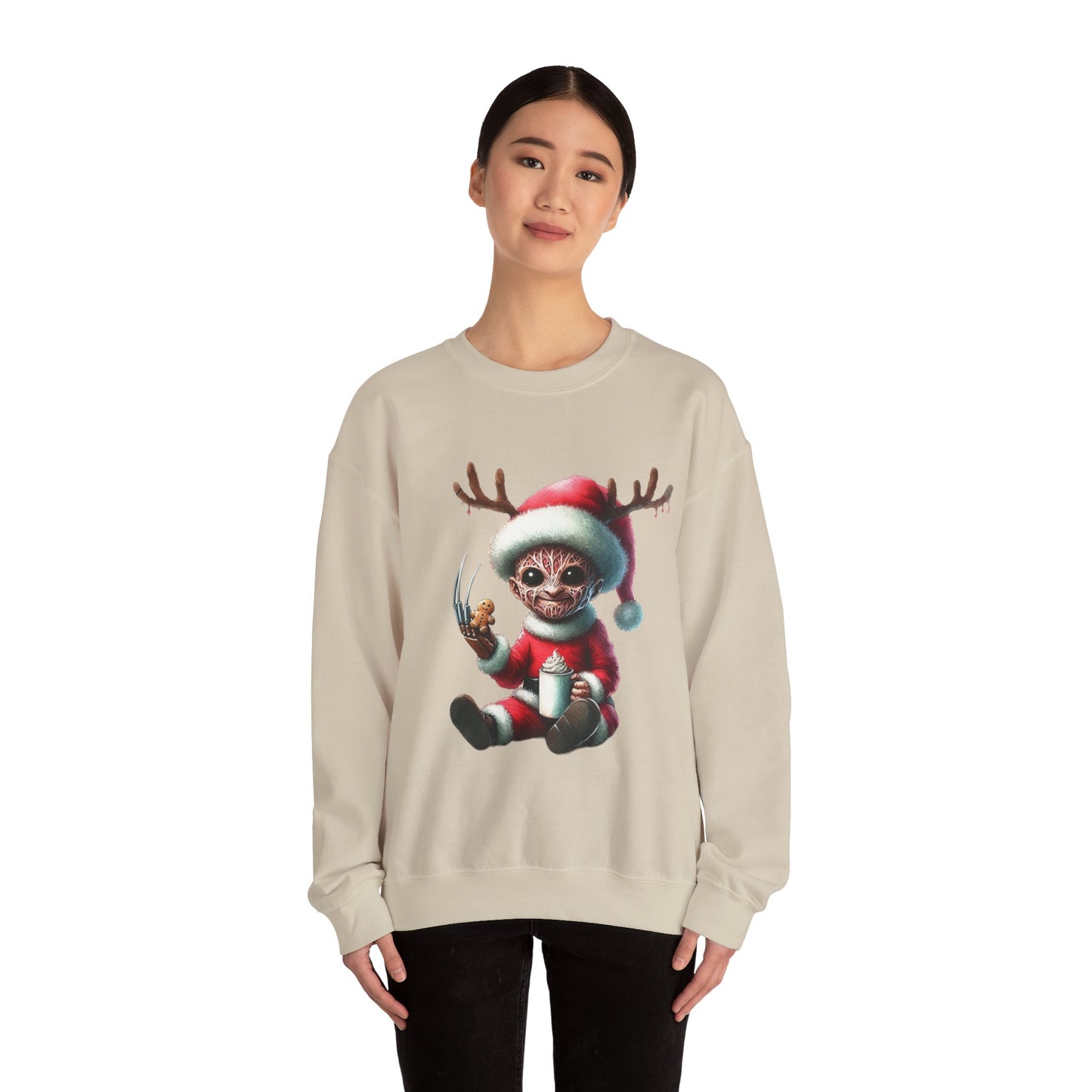 Christmas Cat Elf Sweatshirt — Cute Santa Kitten with Antlers Holiday Crewneck