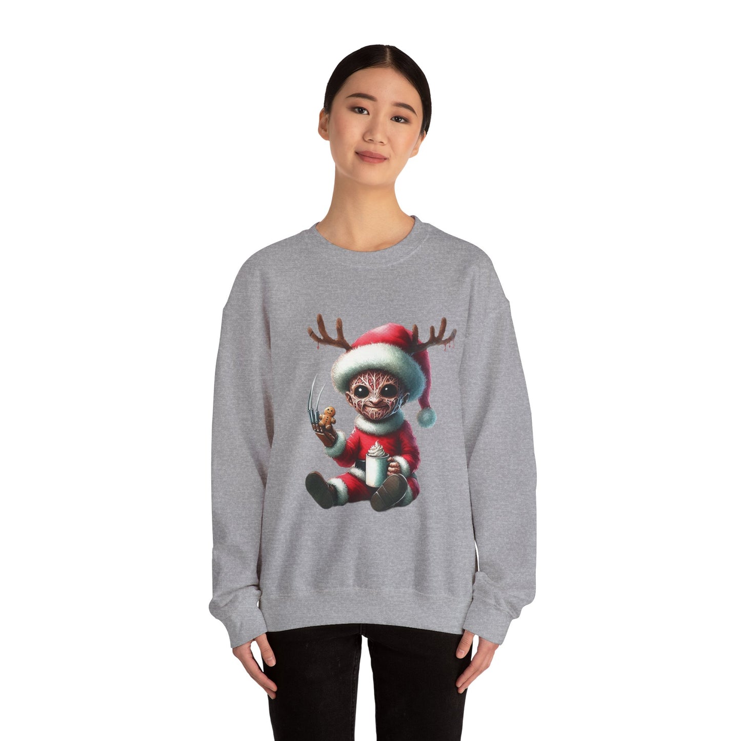 Christmas Cat Elf Sweatshirt — Cute Santa Kitten with Antlers Holiday Crewneck