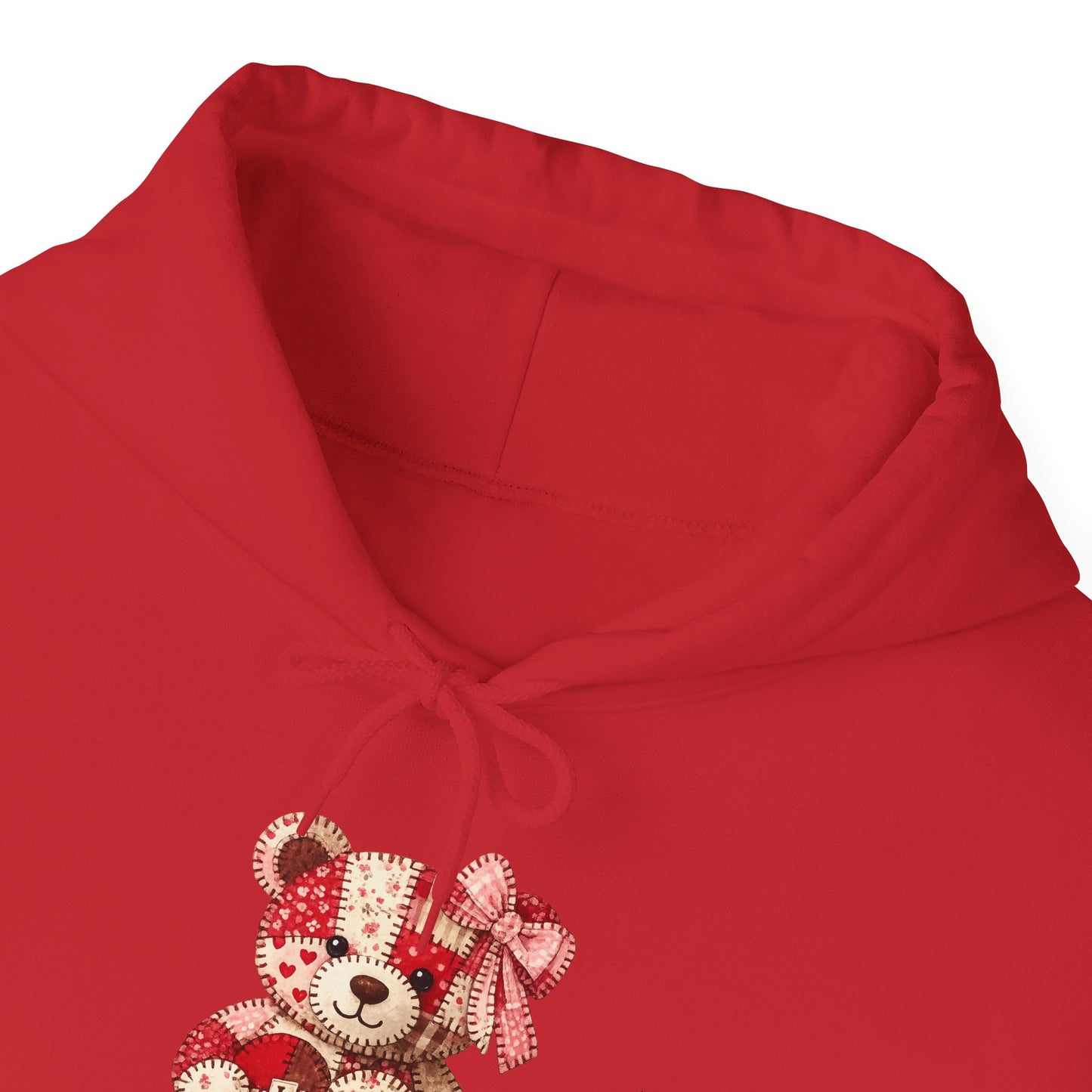 Teddy Bear Hoodie — Vintage Patchwork Bear Design with Bow
