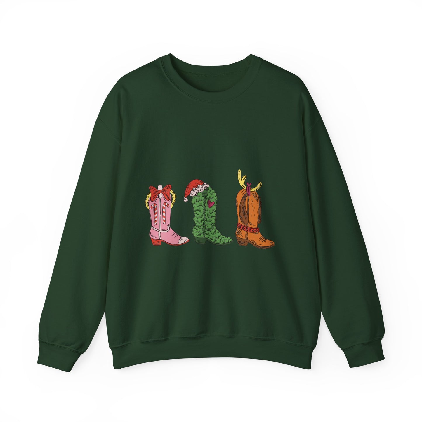 Christmas Cowboy Boots Crewneck Sweatshirt — Festive Western Holiday Sweatshirt