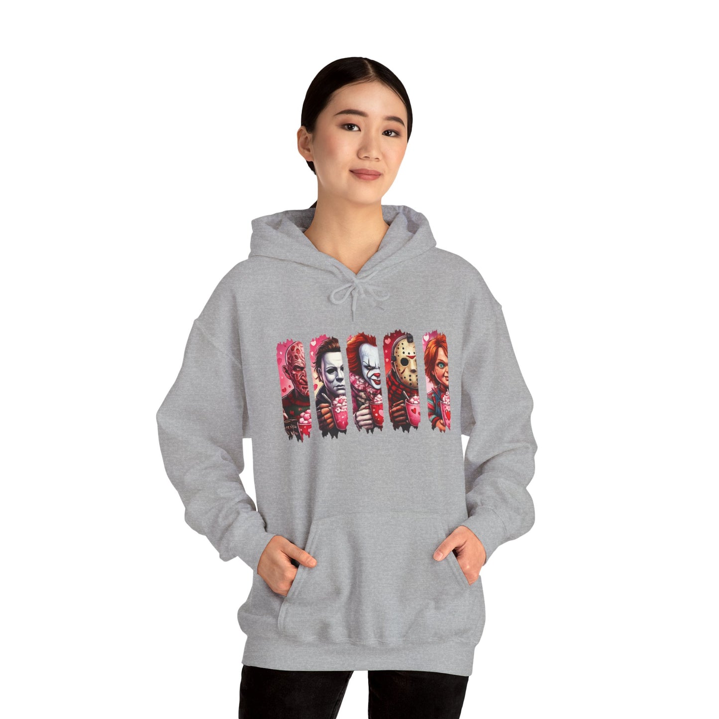 Horror Icons Hoodie — Stylized Slashed Portraits Graphic Sweatshirt