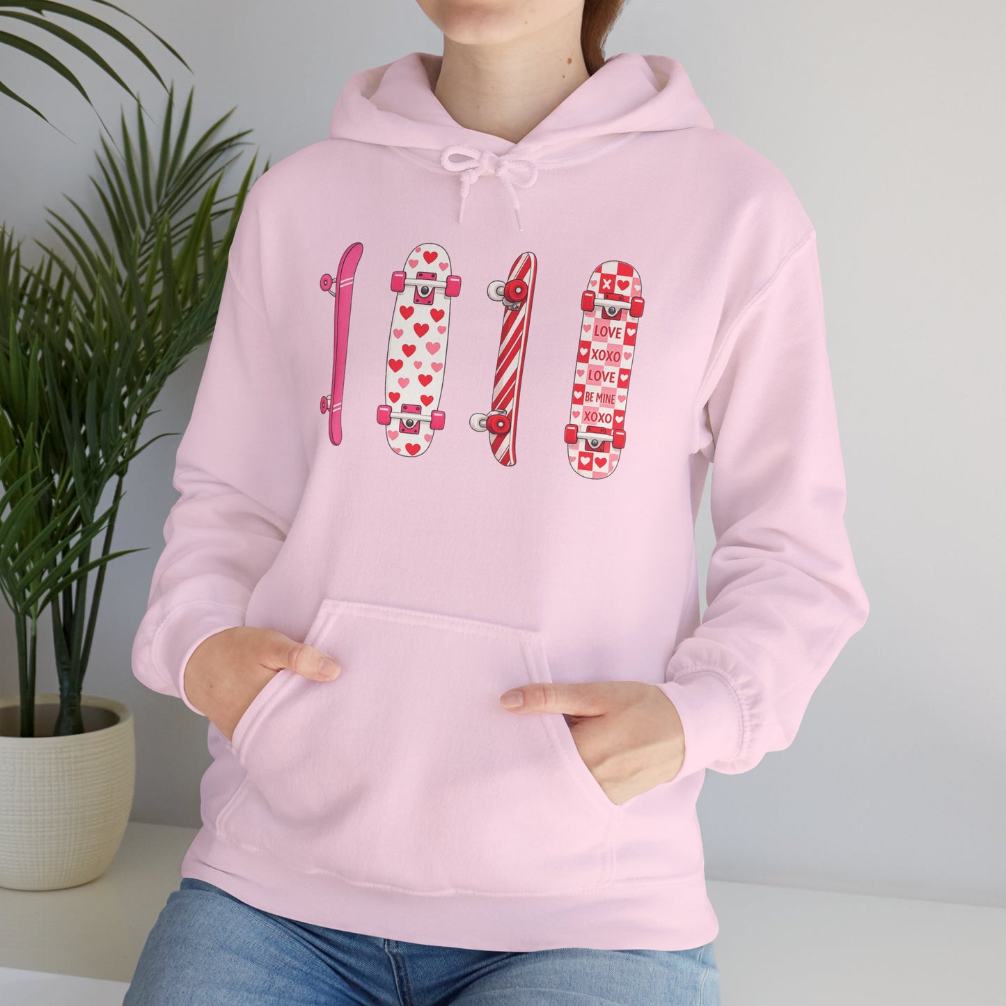 Valentine Skateboard Graphic Hoodie — Pink Heart Skate Decks