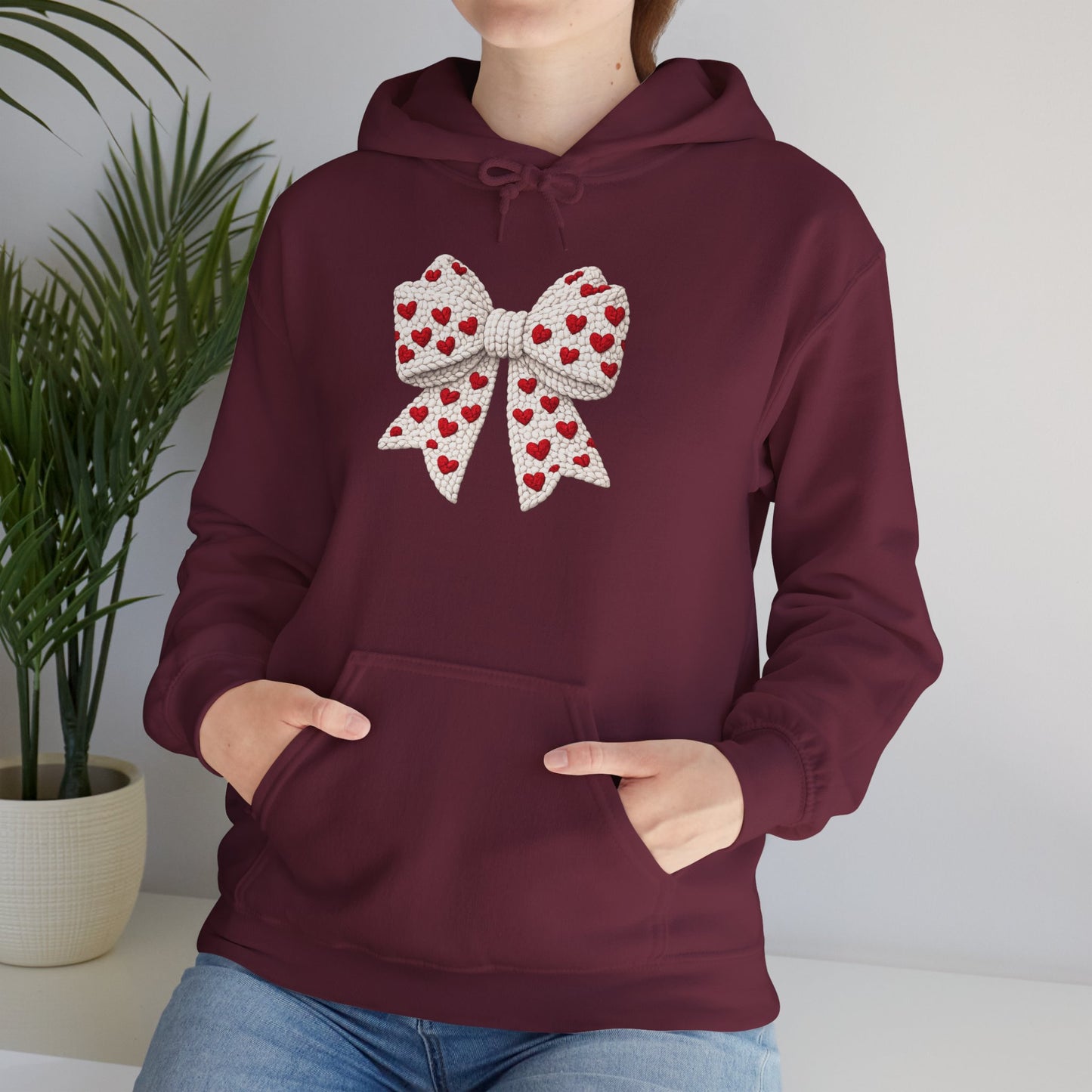 Valentine Heart Bow Hoodie — Cute Red Heart Ribbon Pullover