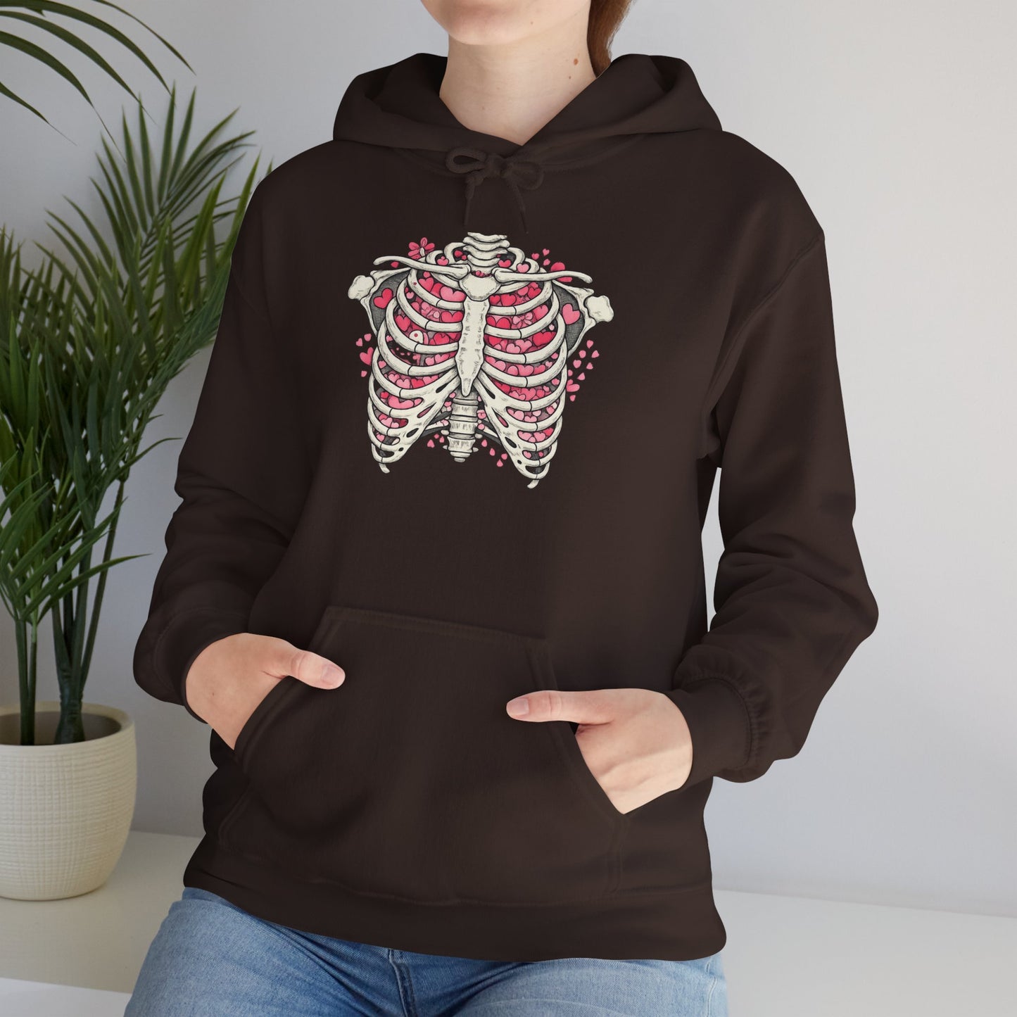 Ribcage Bloom Hoodie — Floral Skeleton Chest Graphic Sweatshirt