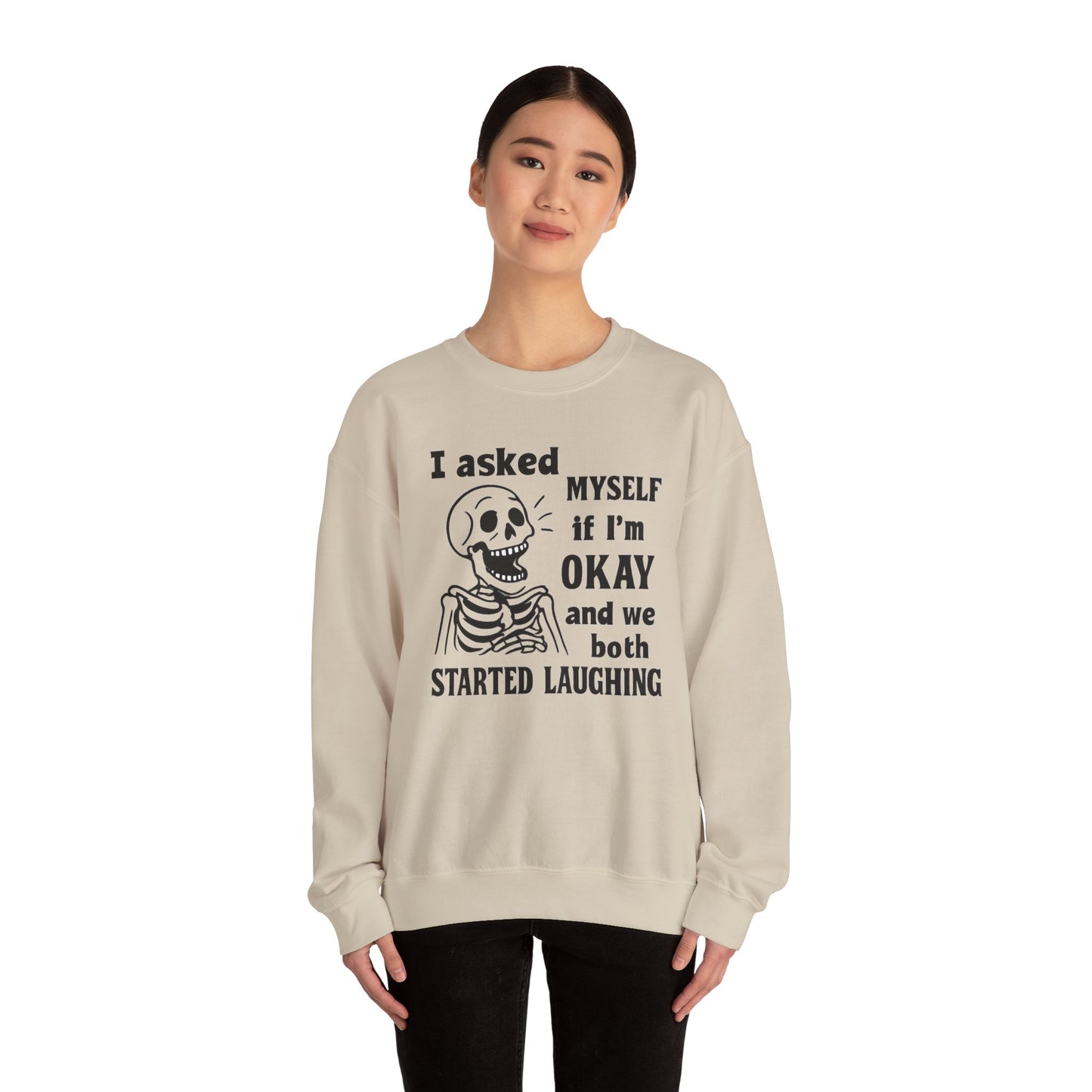 Funny Skeleton Sweatshirt, Unisex Crewneck for Comfort, Perfect for Halloween, Casual Wear, Gift for Friends, Cozy Laughs