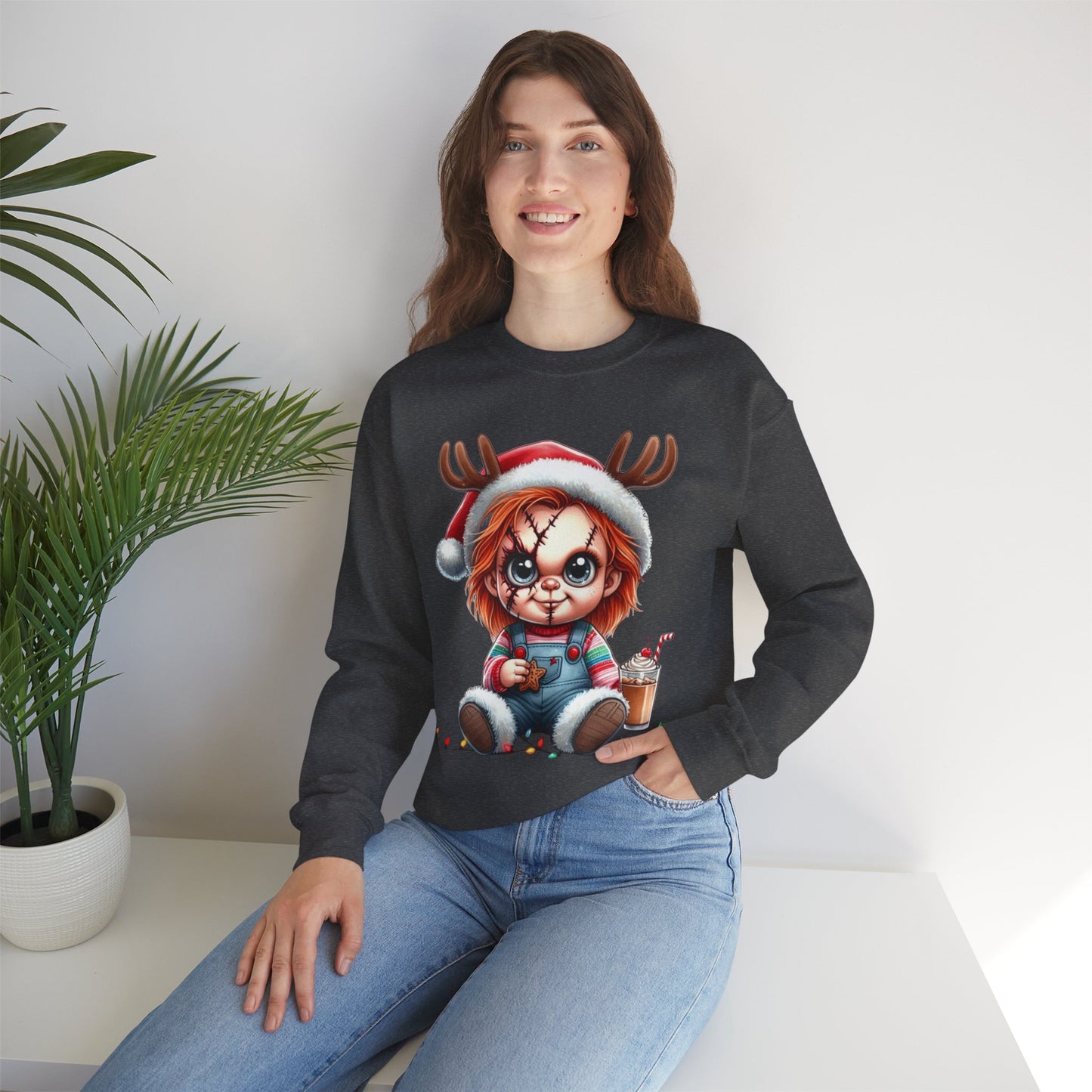 Christmas Chucky Crewneck Sweatshirt — Cute Creepy Reindeer Chucky Holiday Sweatshirt