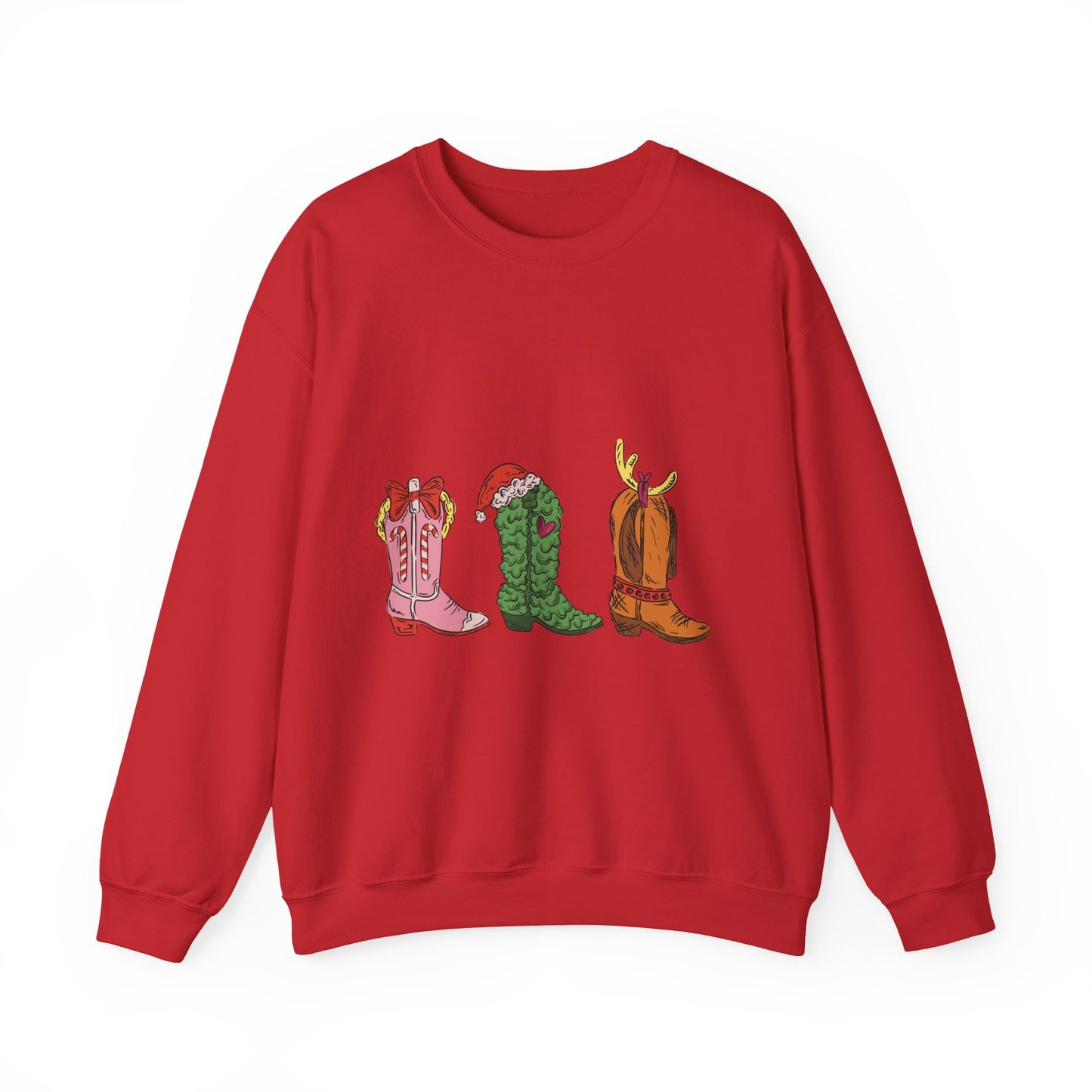 Christmas Cowboy Boots Crewneck Sweatshirt — Festive Western Holiday Sweatshirt