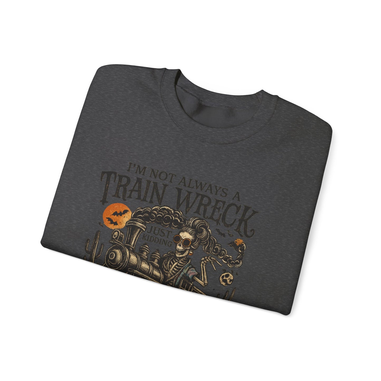 Funny Train Wreck Sweatshirt, Unisex Crewneck Sweatshirt, Halloween Apparel, Gift for Train Lovers, Cozy Fall Outfit