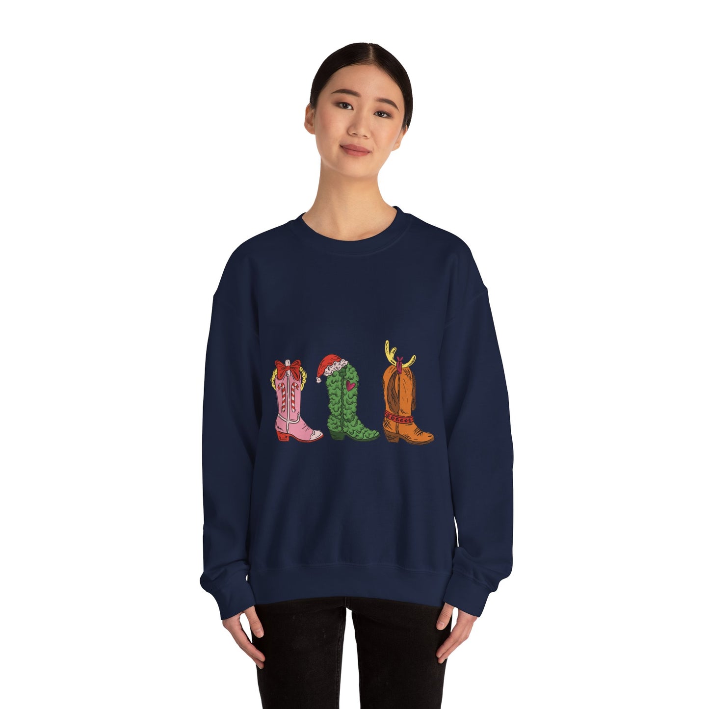 Christmas Cowboy Boots Crewneck Sweatshirt — Festive Western Holiday Sweatshirt