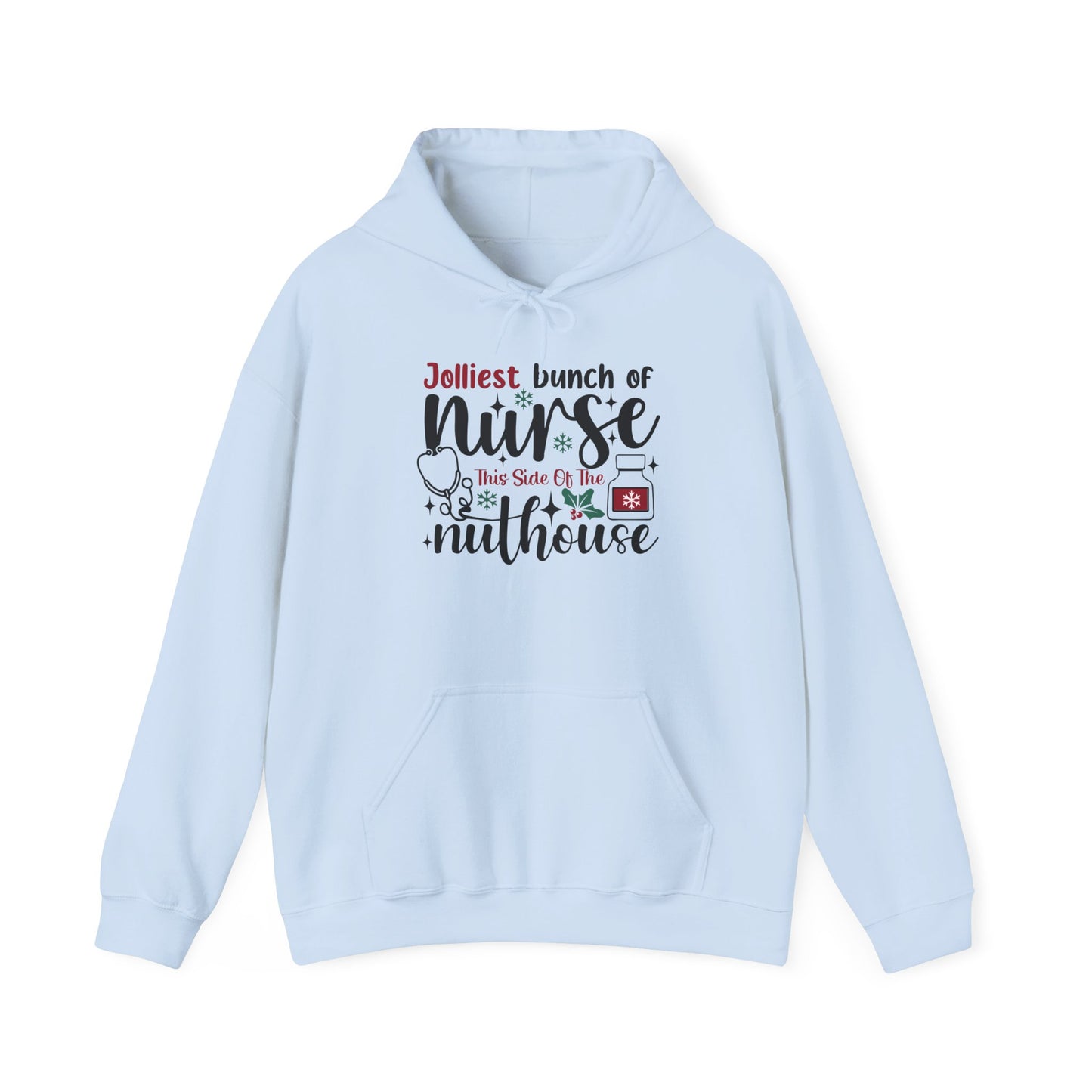 Jolliest Nurse Hooded Sweatshirt, Funny Nursing Gift, Cozy Hoodie for Nurses, Birthday, Nurse Appreciation, Holidays, Custom Sweatshirt