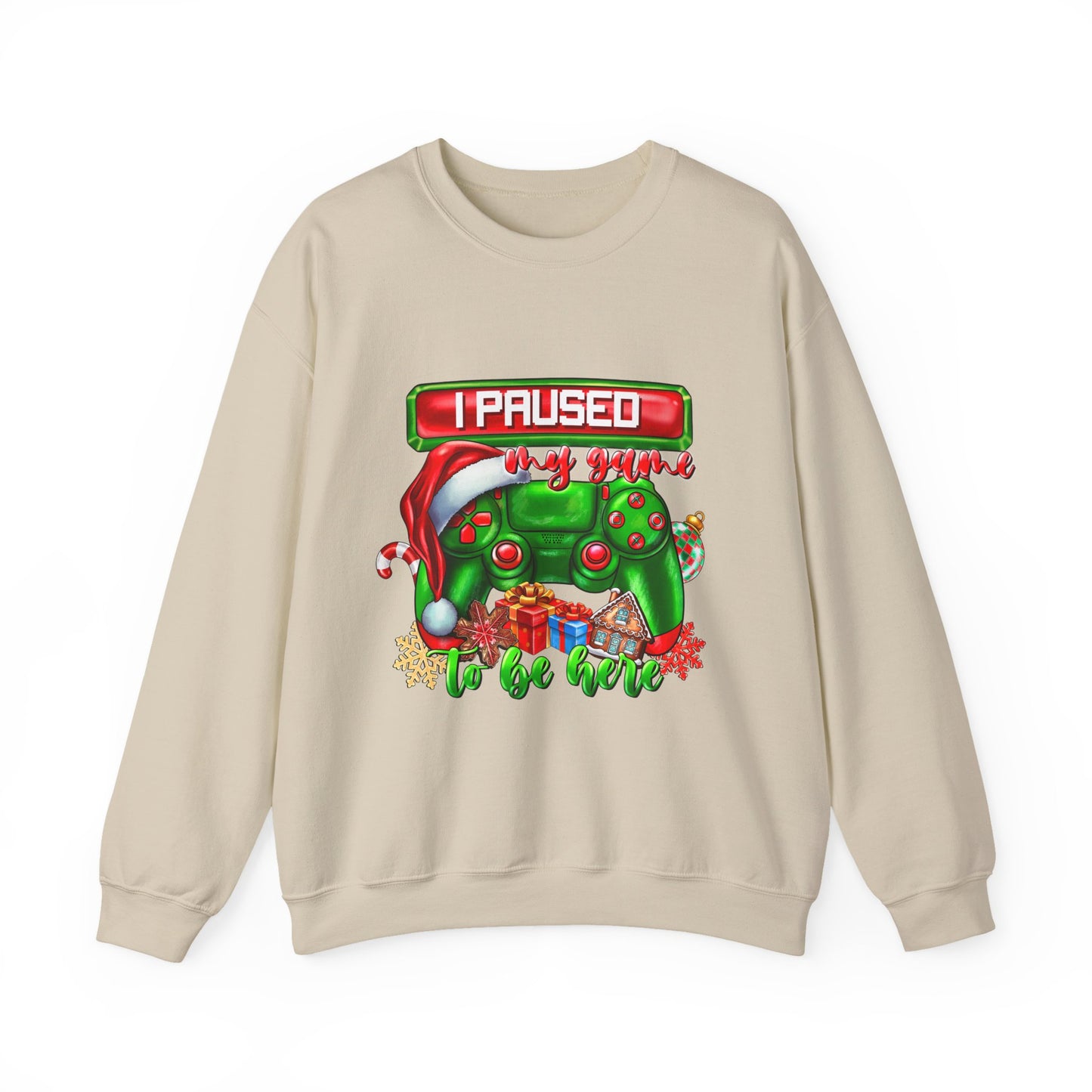 Gaming Christmas Sweatshirt — "I Paused My Game to Be Here" Controller Holiday Crewneck