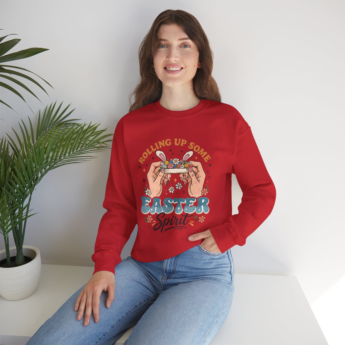 Easter Spirit Crewneck Sweatshirt — "Rolling Up Some Easter Spirit" Graphic