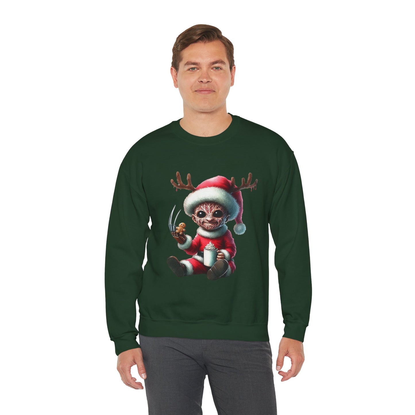 Christmas Cat Elf Sweatshirt — Cute Santa Kitten with Antlers Holiday Crewneck
