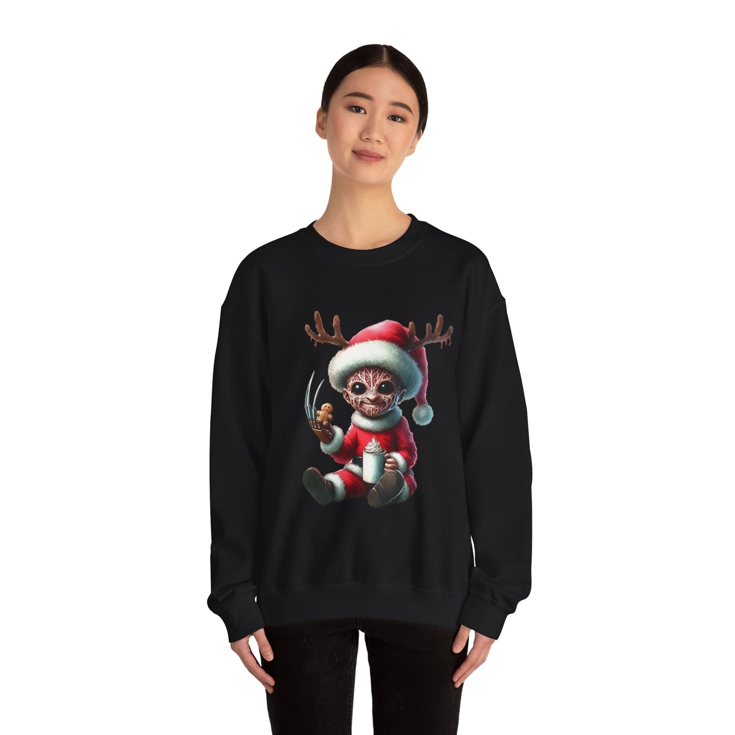 Christmas Cat Elf Sweatshirt — Cute Santa Kitten with Antlers Holiday Crewneck